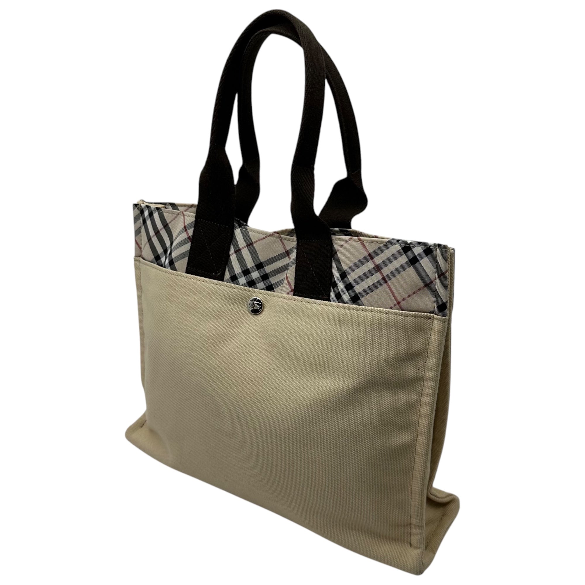 BURBERRY BLUE LABEL(バーバリーブルーレーベル) Canvas Nova Check Mini Tote Bag キャンバス ノバチェック ミニ トート バッグ ZAE29-322-40 アイボリー×ブラウン 三陽商会タグ