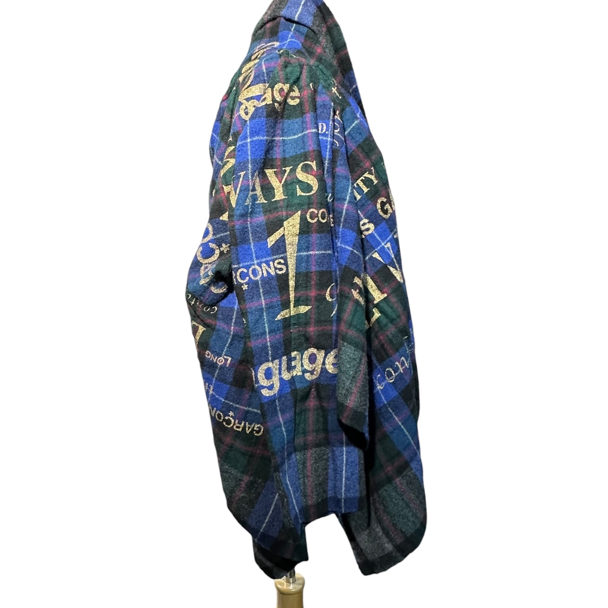 COMME des GARCONS(コムデギャルソン) 03AW Brand logo printed wool asymmetrical check jacket ブランド ロゴ プリント ウール アシンメトリー チェック ジャケット GK-J070 FREE ブルー×グリーン×レッド AD2003