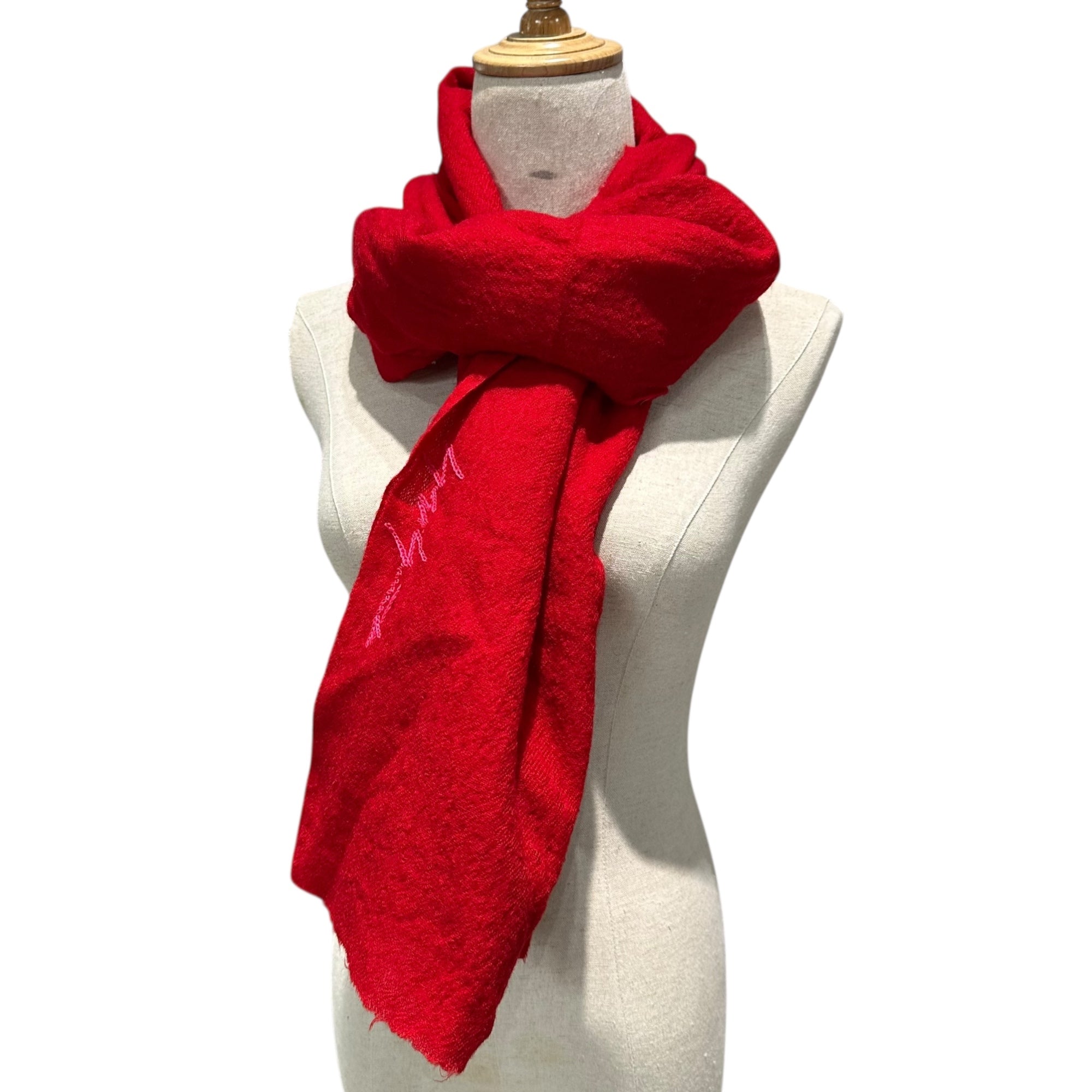 YOHJI YAMAMOTO(ヨウジヤマモト) Brand Logo Stitch Wool Stole ブランドロゴ ステッチ ウール ストール NZ-L03-164 レッド
