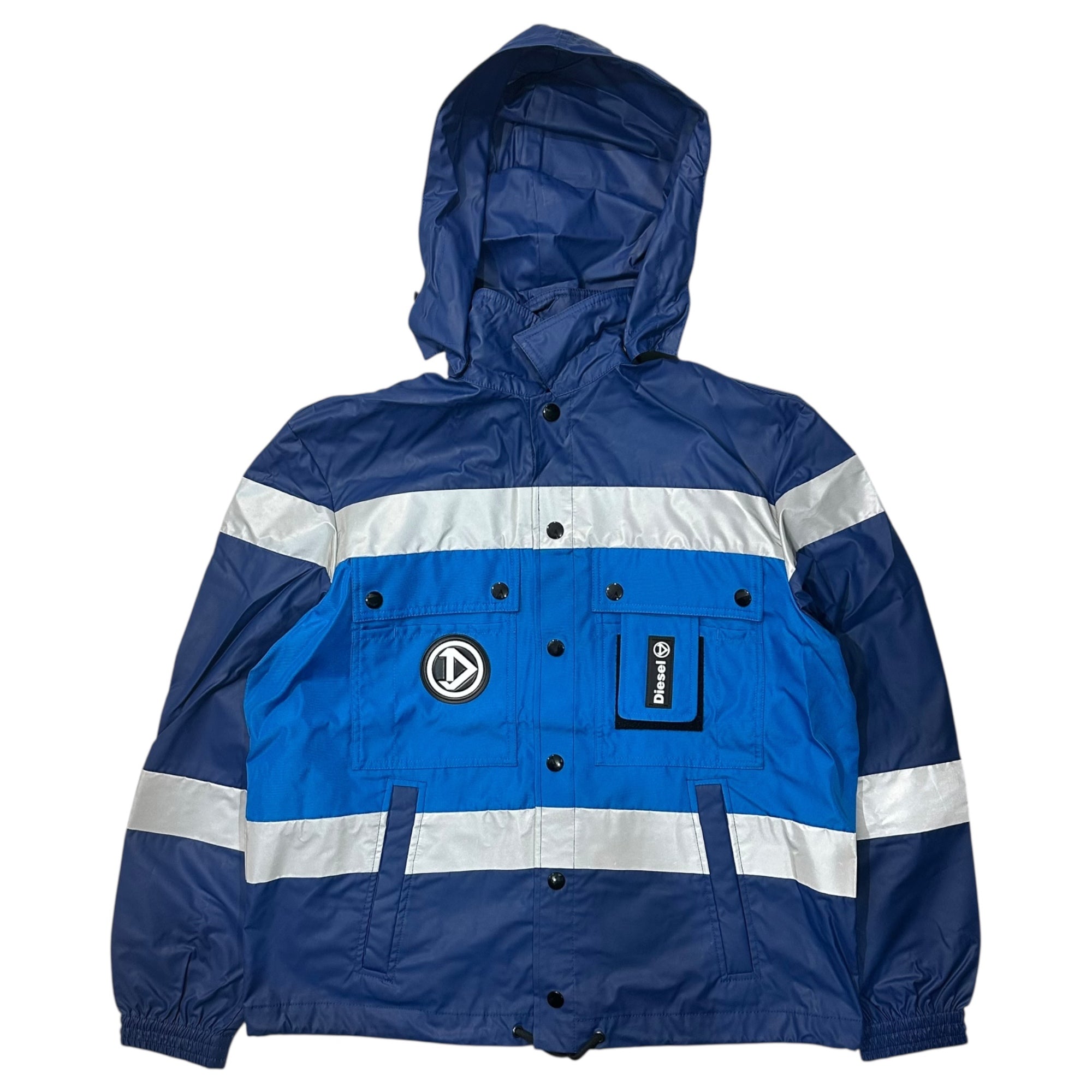 DIESEL(ディーゼル) J-RODDY JACKET リフレクティブ 切替 オーバーサイズ フーデッド ジャケット A02128 S ネイビー×ブルー J-RODDY JACKET