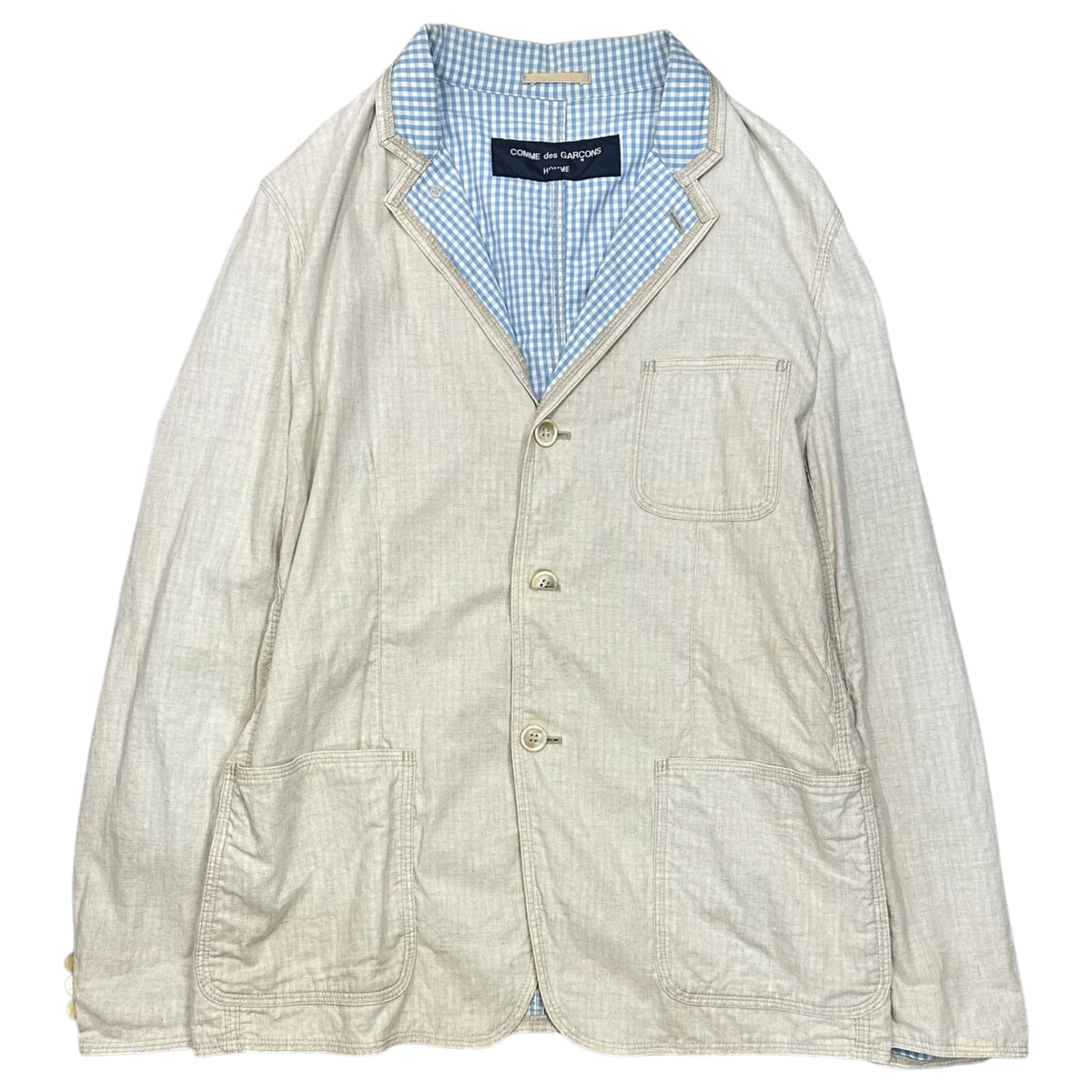 COMME des GARCONS HOMME(コムデギャルソンオム) Inner Gingham Check Cotton Jacket インナー ギンガムチェック コットン ジャケット アイボリー×ライトブルー