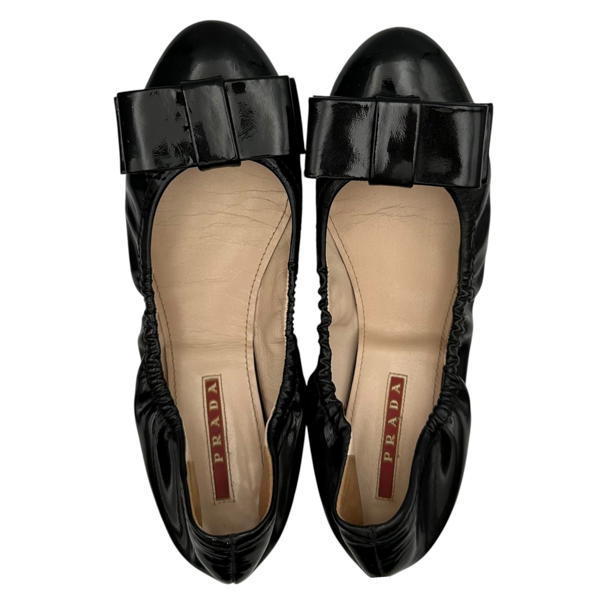 PRADA SPORT(プラダスポーツ) Bow-Accent Patent Leather Ballet Flats リボン パテントレザー バレエシューズ 37 1/2(24cm程度) ブラック
