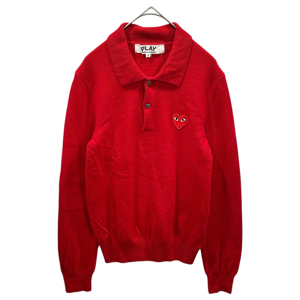 PLAY COMME des GARCONS(プレイコムデギャルソン) 2000's Heart-Patch Knit Polo Shirt ハート ワッペン ニット ポロ シャツ AZ-N005 S レッド AD2003 00s アーカイブ