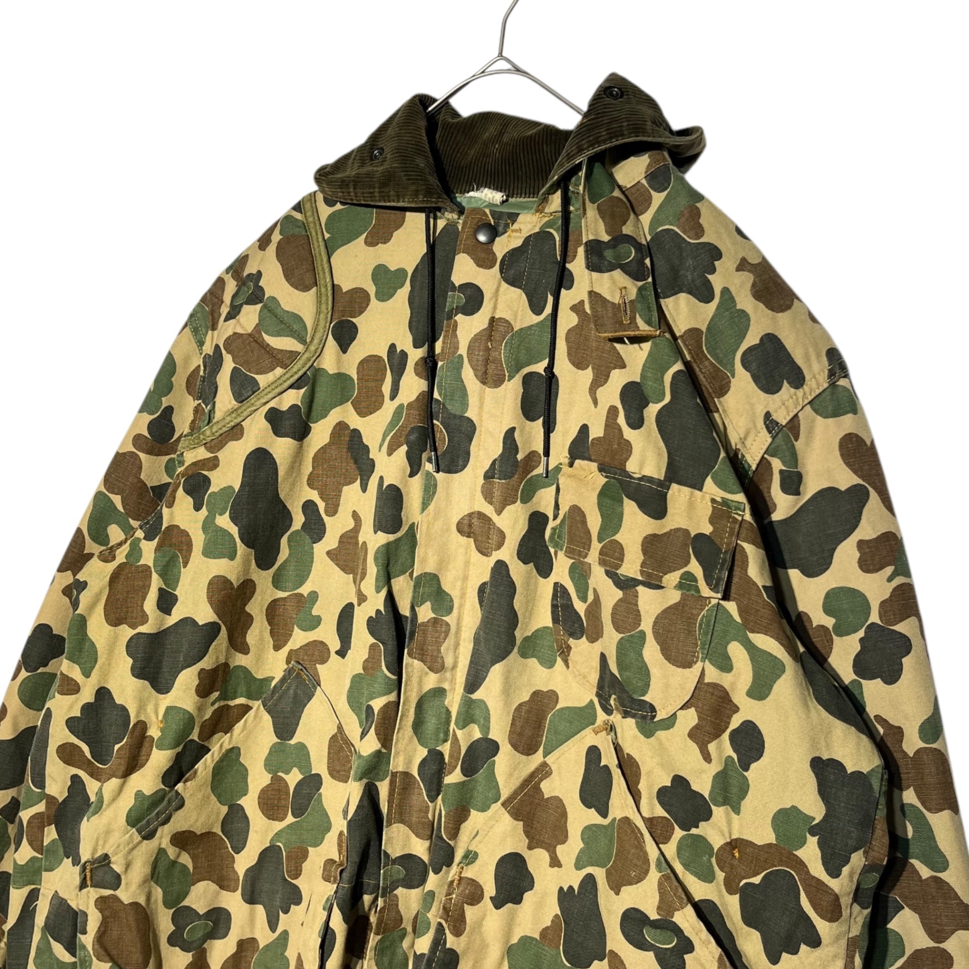 SAFTBAK(サフトバック) 70's~80's Hooded Camo Hunting Jacket フーデッド カモフラ ハンティング ジャケット L程度 カーキ 70年代～80年代 ヴィンテージ 古着 迷彩 コットン