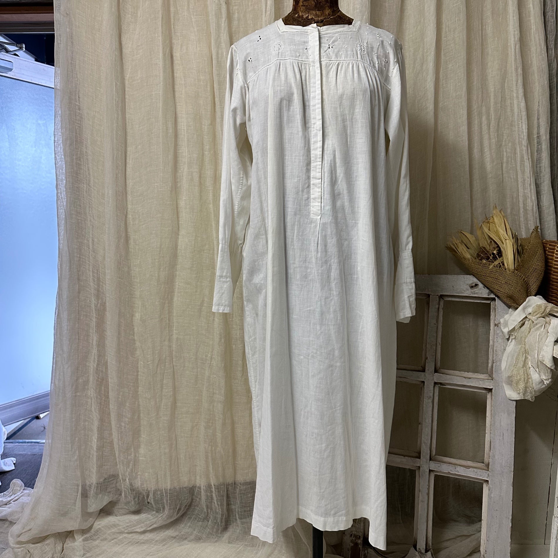 アンティーク　ホワイト　コットン　ワンピース　ドレス　ヨーロッパ　ヴィンテージ Euro vintage(ヨーロッパヴィンテージ) 30~40's ivory cotton square