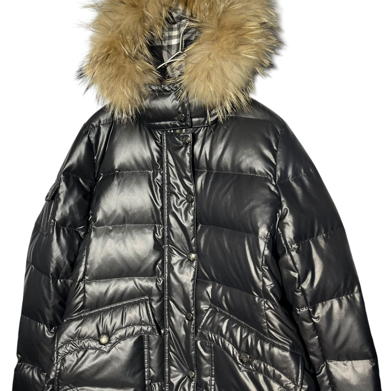 BURBERRY BLUE LABEL(バーバリーブルーレーベル) Raccoon Fur Down Jacket ラクーン ファー ダウン ジャケット FCF24-693-09 38(M程度) ブラック