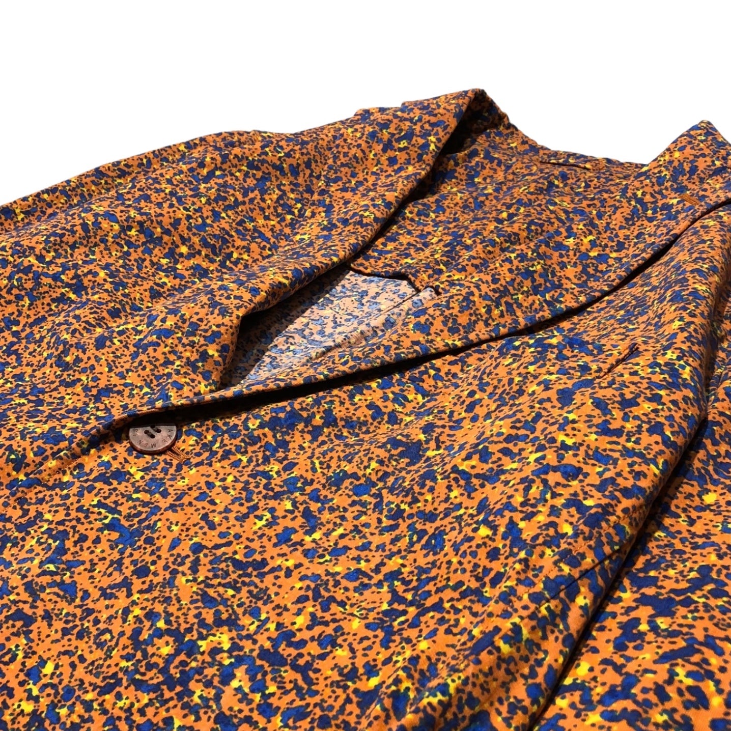 ISSEY MIYAKE MEN(イッセイミヤケメン) 16AW Marble print jacket setup マーブルプリントジャケットセットアップ ME63FD200 ME63FF201 TOP:4(XL) BOTTOM:3(L) オレンジ×ブルー コレクションランウェイ着用品 稀少品