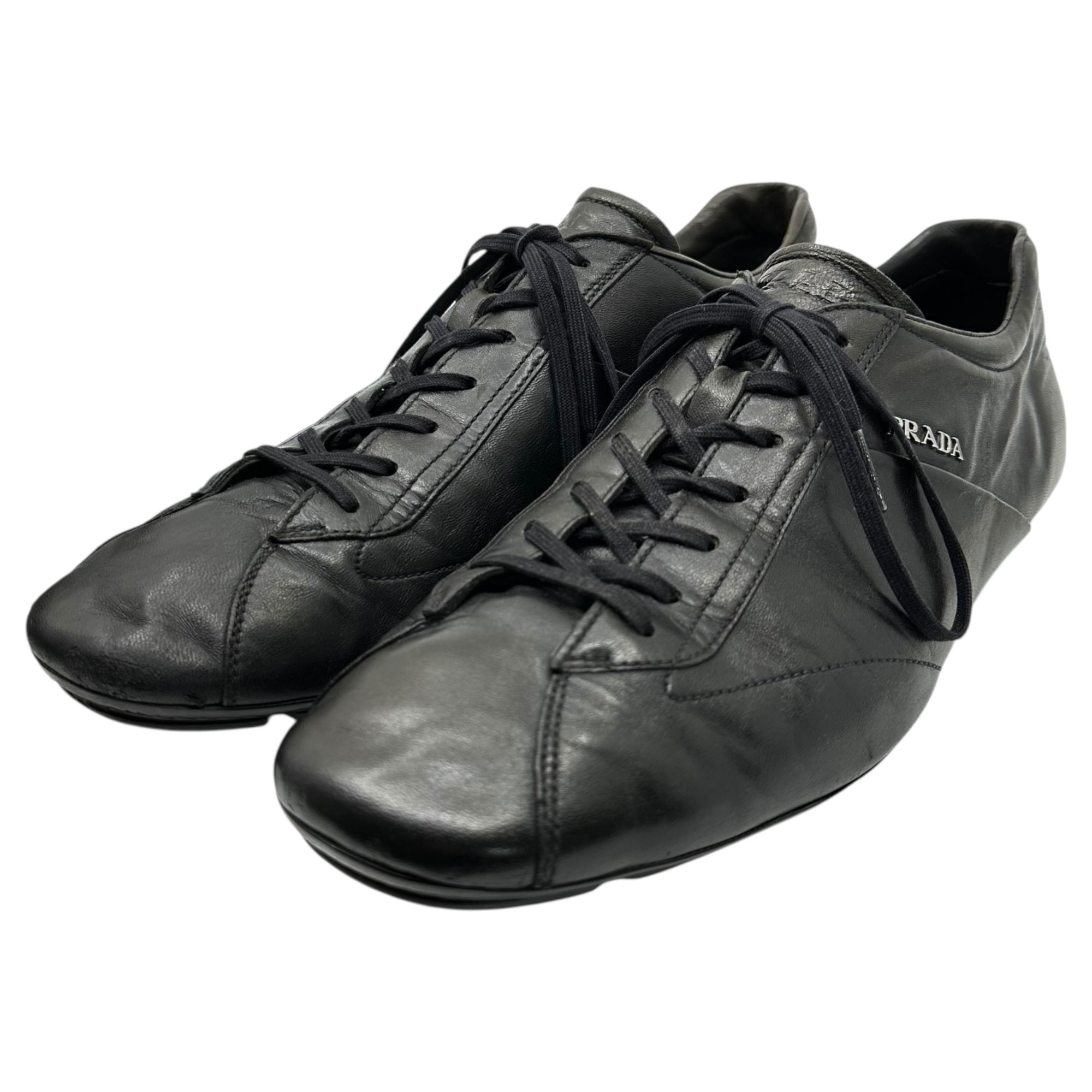 PRADA(プラダ) All-leather sneakers レザー スニーカー 7 1/2(26.5cm程度) ブラック ローカット Y2K