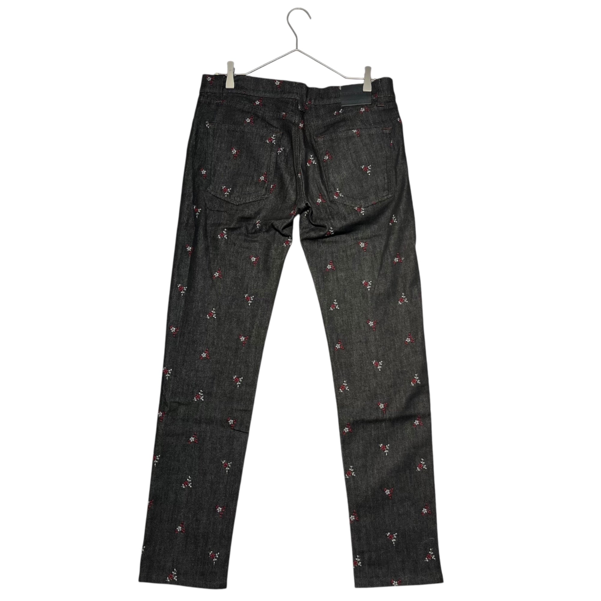 DOLCE&GABBANA(ドルチェ&ガッバーナドルガバ) flower stitch denim pants フラワーステッチ デニム パンツ G4K7LZ G8P27 46 ブラック×レッド 刺繍