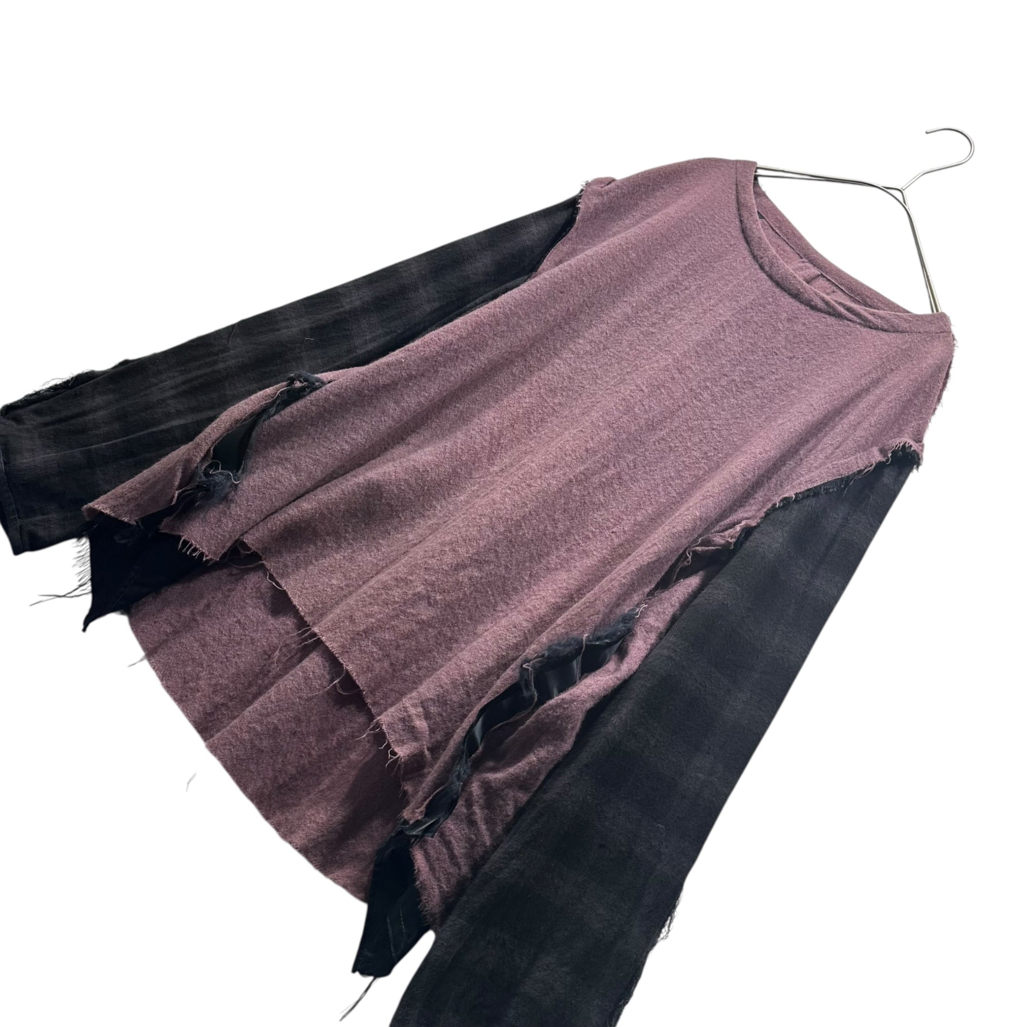 Leh(レー) Sleeve-Split Wool Pullover Shirt 袖切替 ウール プルオーバー シャツ M パープル×ブラック