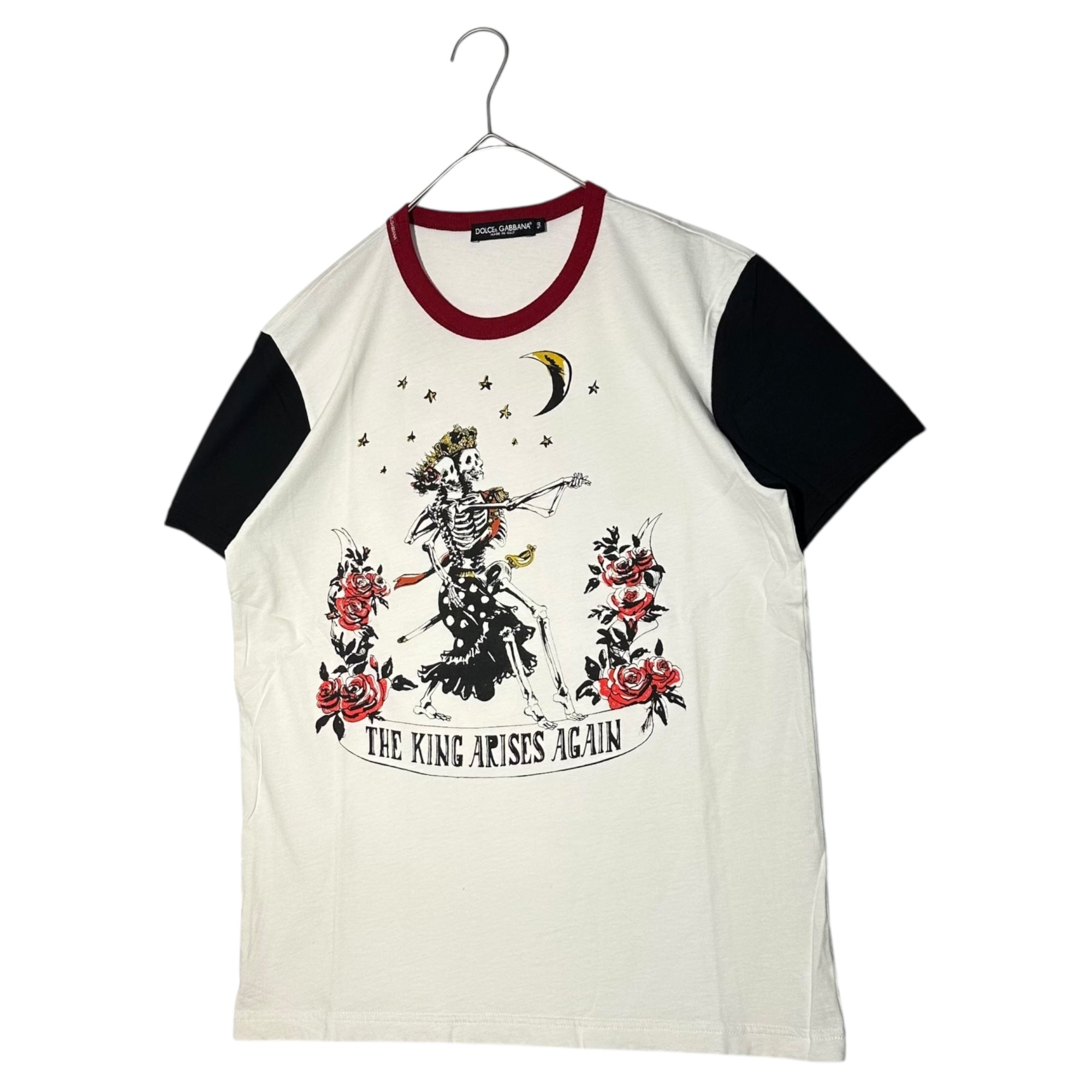 DOLCE&GABBANA(ドルチェ&ガッバーナドルガバ) "THE KING ARISES AGAIN” Graphic Ringer T-Shirt グラフィック リンガー Tシャツ G8GH7T FS7SN 50(L程度) ホワイト×レッド