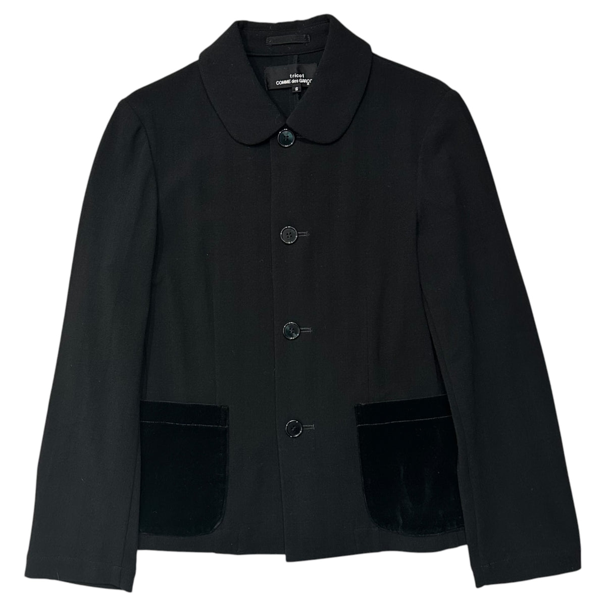 tricot COMME des GARCONS(トリココムデギャルソン) 2000AW Velour-Pocketed Round-Collar Short Coat ベロアポケット 丸襟 ショート コート TJ-04041S S ブラック AD2000 00s アーカイブ