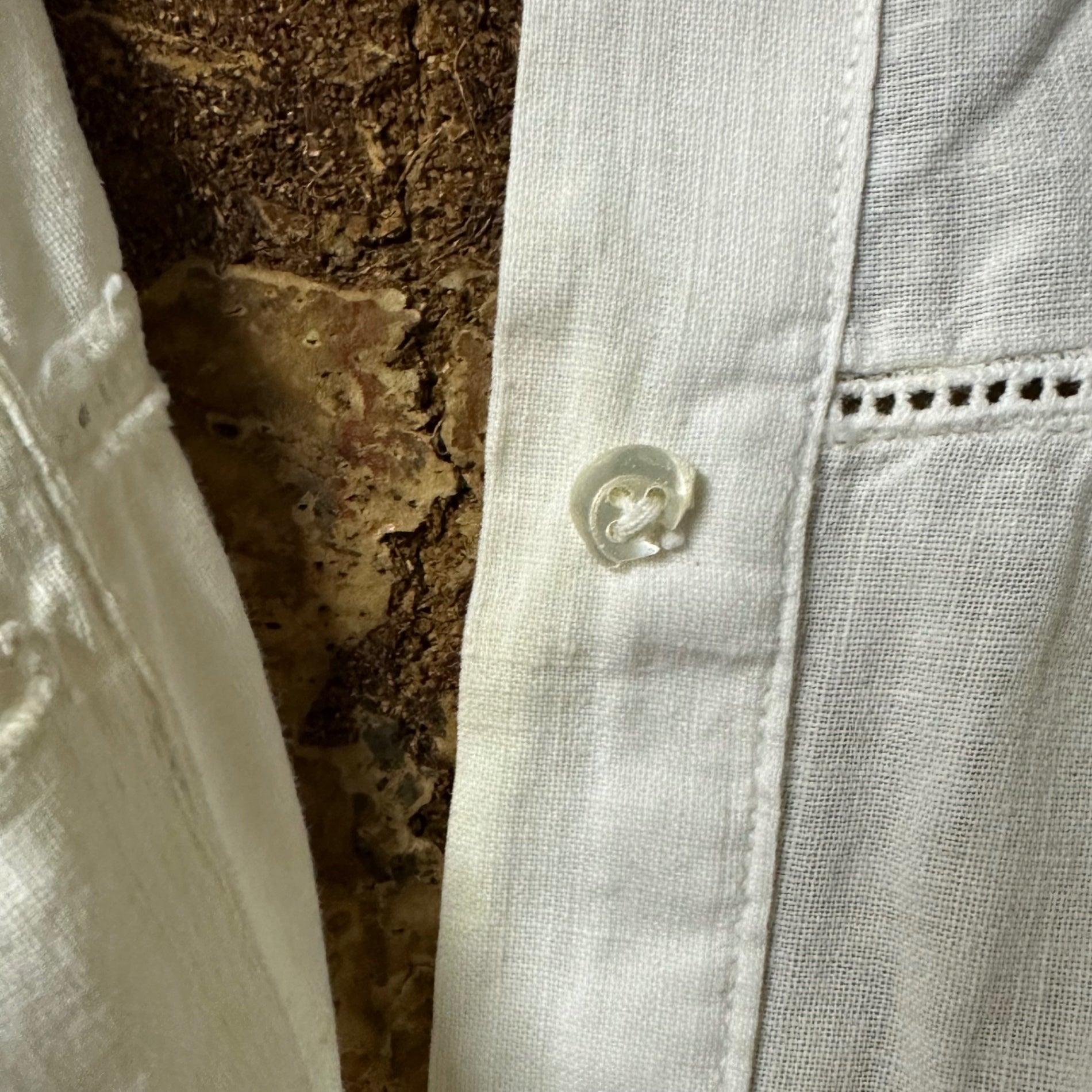 Euro vintage(ヨーロッパヴィンテージ) 30~40's ivory cotton square neck with floral cutwork knighty フローラルカットワークレースのコットンナイティドレス ワンピース 表記無し(M~L程度) アイボリー