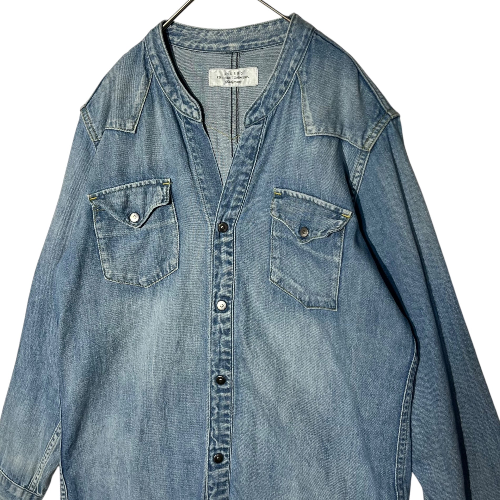 UNUSED(アンユーズド) Collarless Skipper Denim Western Shirt ノーカラー スキッパー デニム ウエスタンシャツ 1(S) ライトインディゴ