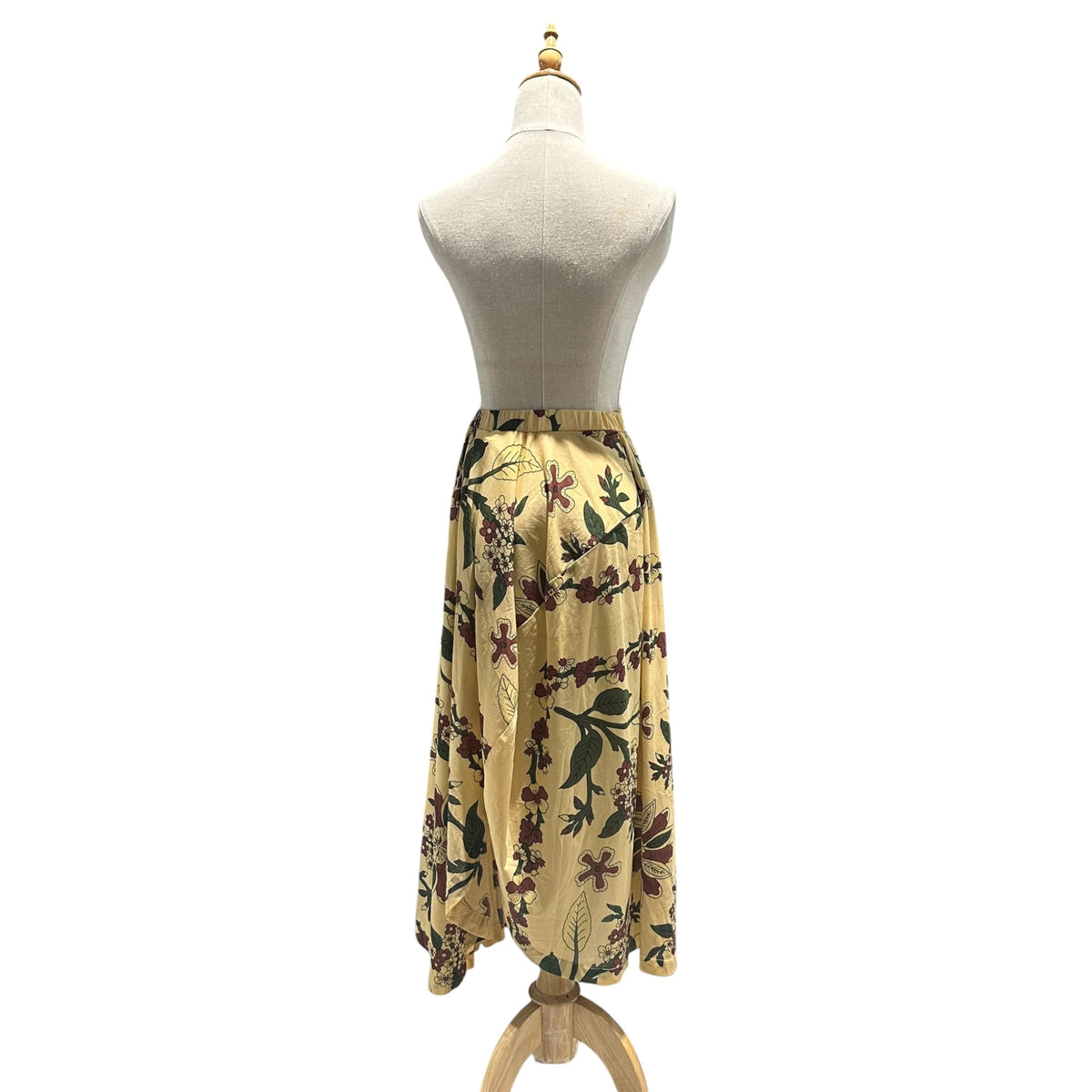 COMME des GARCONS(コムデギャルソン) 1991AW Floral-Print Nylon Asymmetrical Skirt フラワー プリント ナイロン 変形 スカート GS-11051S S イエロー×グリーン AD1991 90s アーカイブ