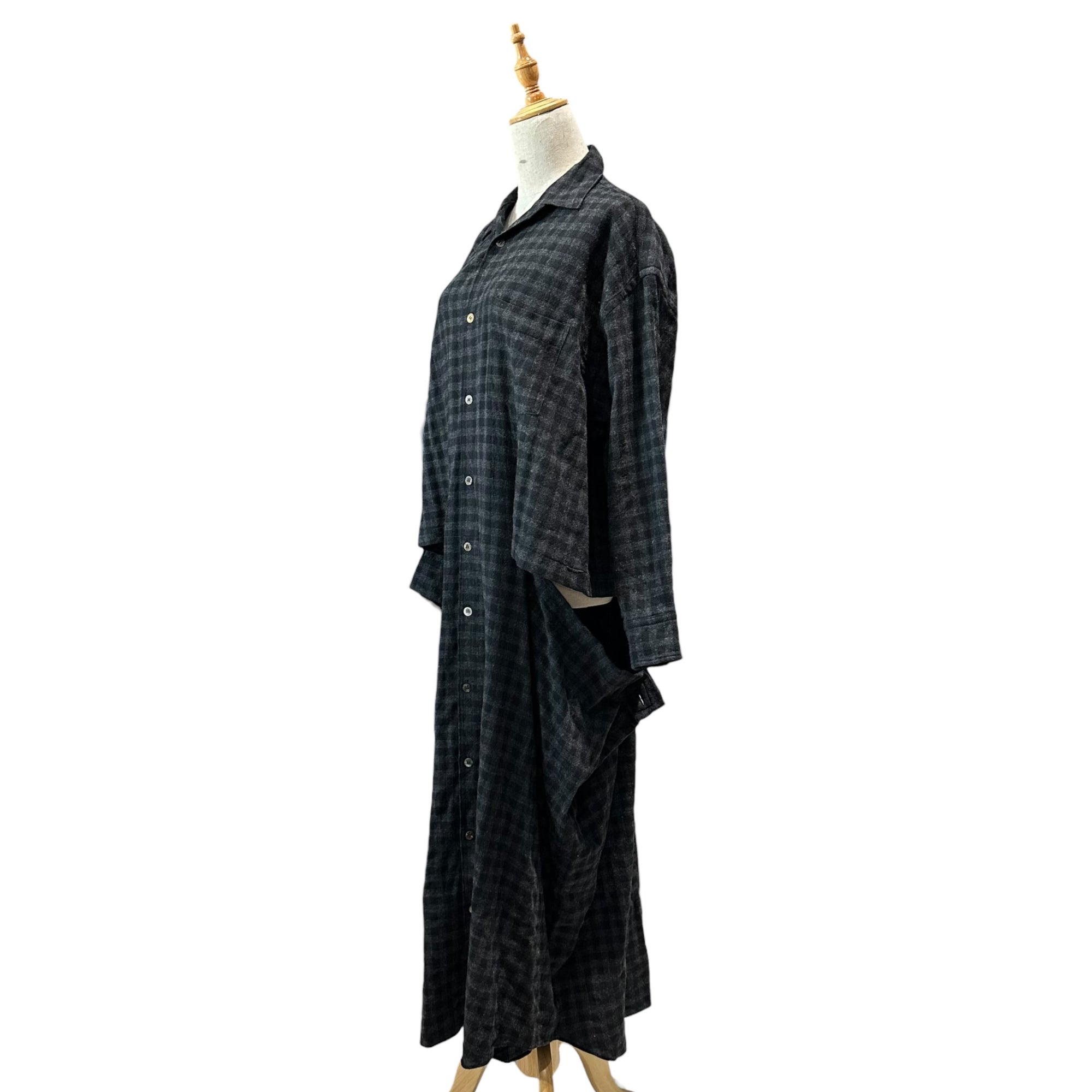 tricot COMME des GARCONS(トリココムデギャルソン) 80's Slash-Processed Wool Check Long Shirt Dress 80年代 スラッシュ加工 ウール チェック ロング シャツ ワンピース TO-050210 FREE グレー×ブラック 川久保玲 本人期 アーカイブ