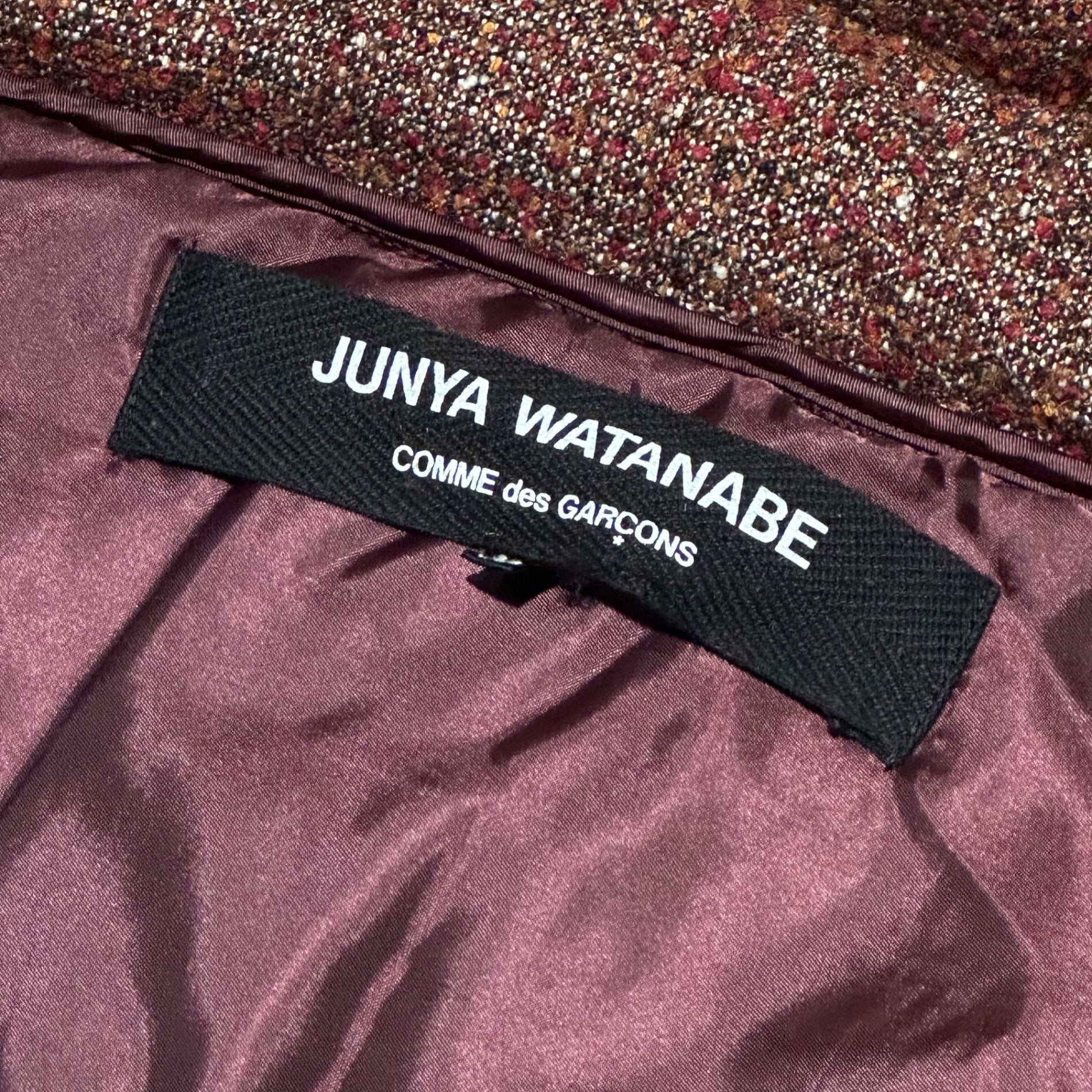 COMME des GARCONS JUNYA WATANABE(コムデギャルソンジュンヤワタナベ) 04AW Tweed Padded Cut-Off Jacket ツイード パテッド カットオフ ジャケット JN-J011 M レッド×オレンジ AD2004 中綿