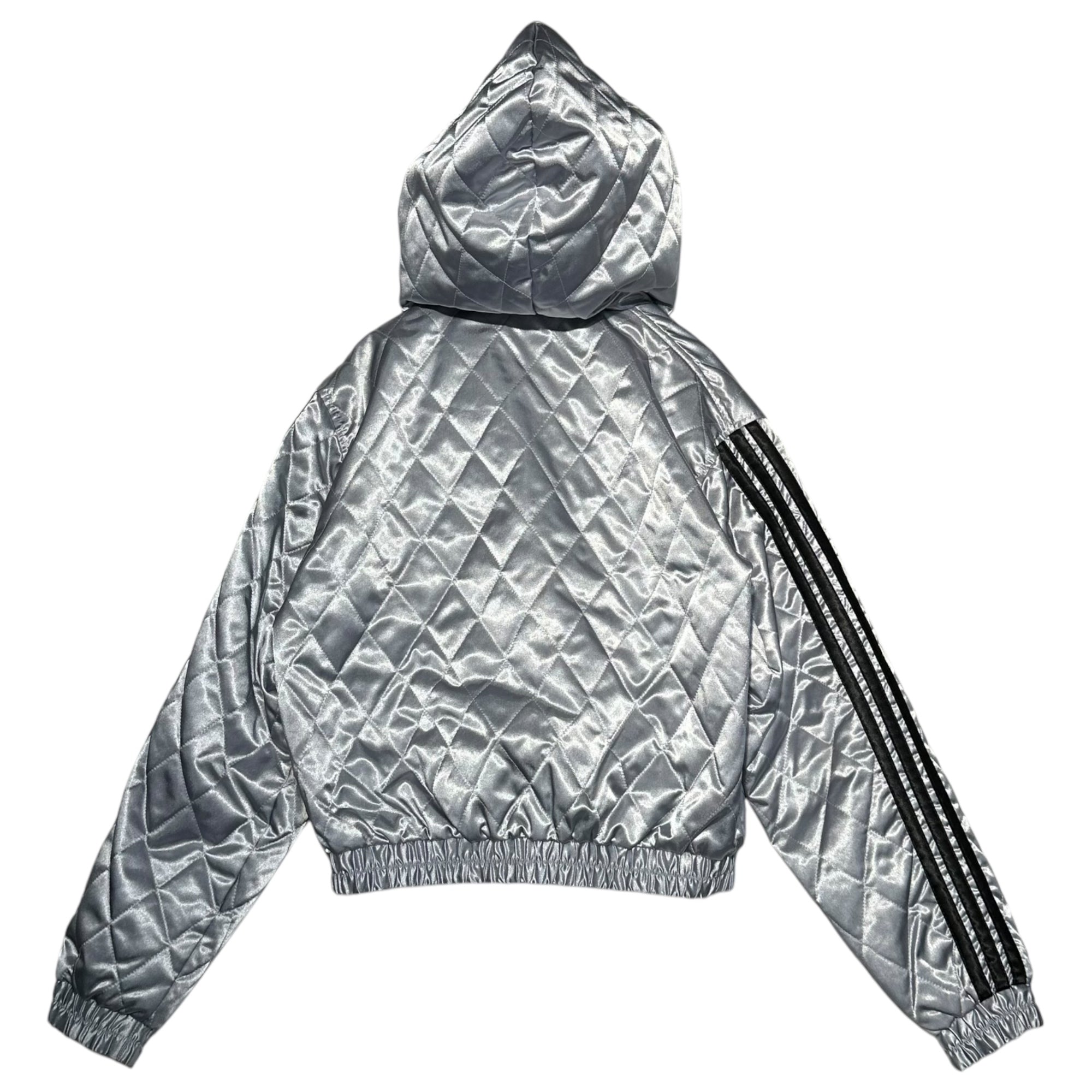 adidas(アディダス) 90's Short Length Quilted Hooded Jacket ショート丈 キルティング フーデッド ジャケット AA-6170W L シルバー 90年代 古着 ヴィンテージ デサント製