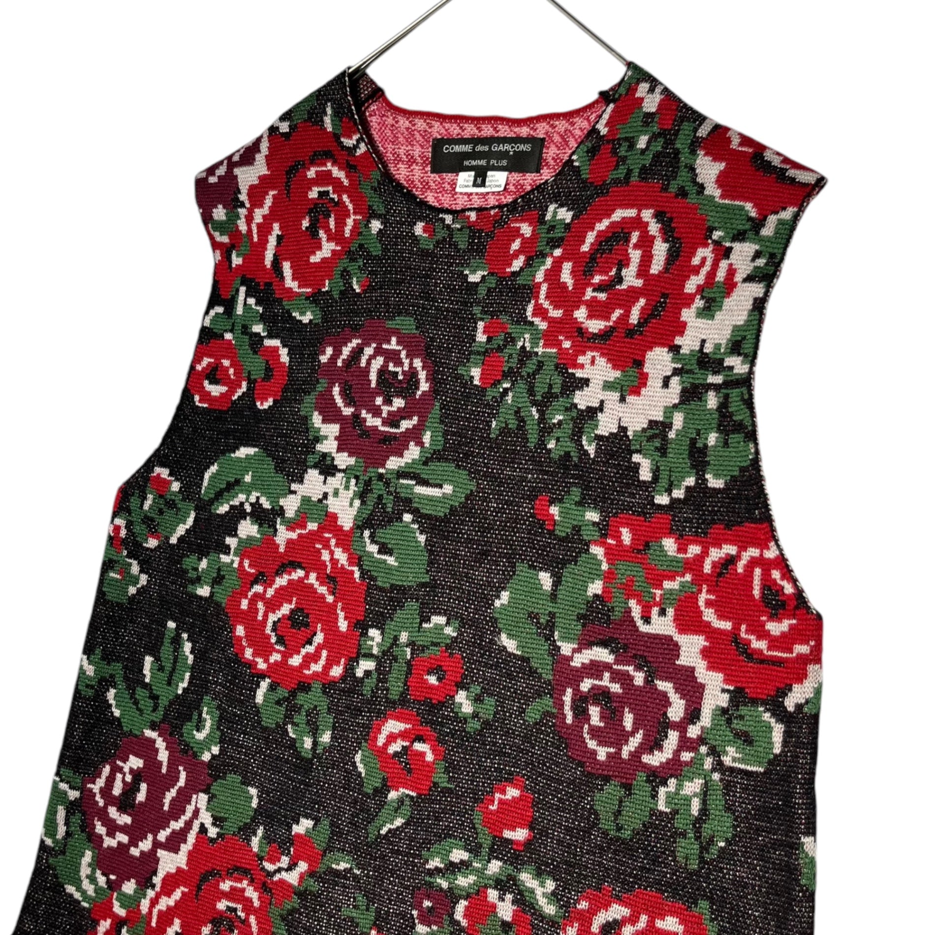 COMME des GARCONS HOMME PLUS(コムデギャルソンオムプリュス) 22SS rose print knit vest 薔薇プリント ニット ベスト PI-N002 M ブラック×レッド×グリーン AD2021 花の存在期