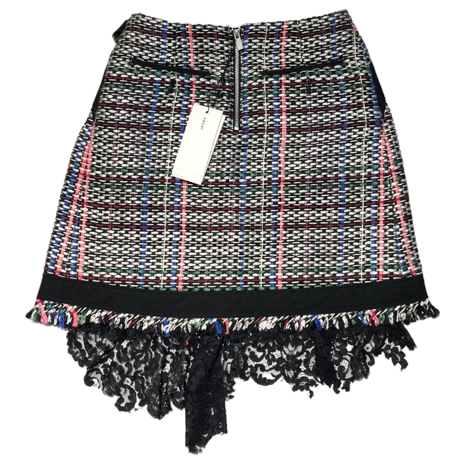 sacai(サカイ) 17AW Different material docking tweed wrap skirt 異素材ドッキング ツイード  ラップ スカート 17-02930 2(M程度) ホワイト　マルチカラー レース フリンジ