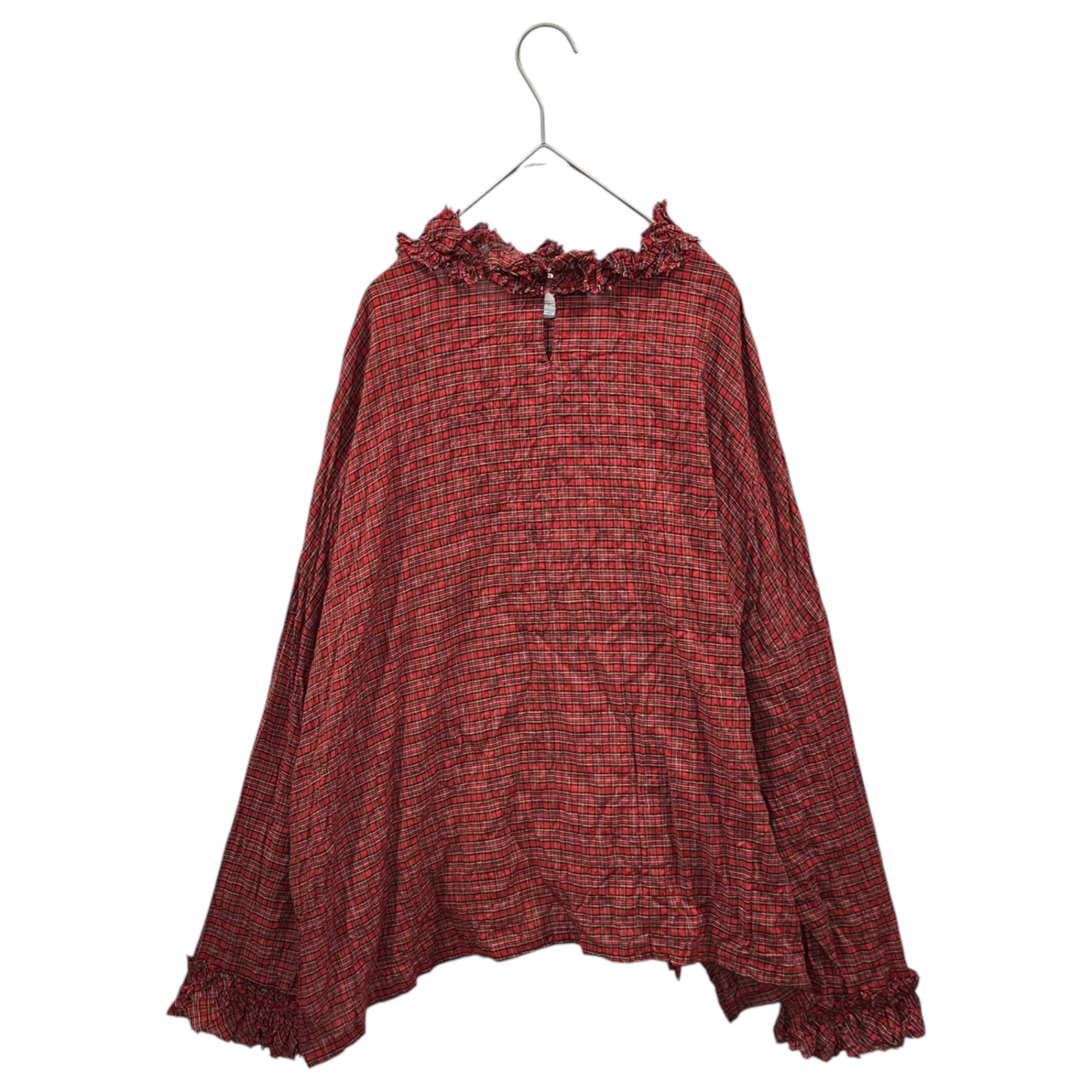 g(グラム) Tartan Check Ruffled Linen Blouse タータンチェック フリル リネン ブラウス フリー レッド