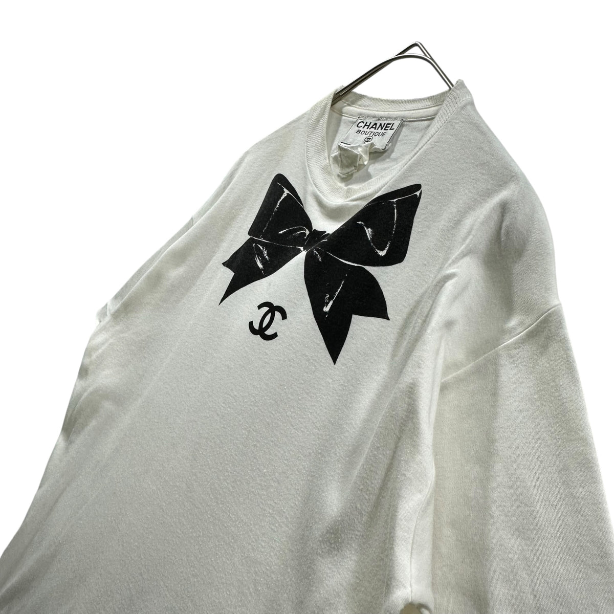 CHANEL(シャネル) Vintage Ribbon CC-Mark Print Crew-Neck T-Shirt ヴィンテージ リボン ココマーク プリント クルーネック Tシャツ 35/135 M ホワイト×ブラック
