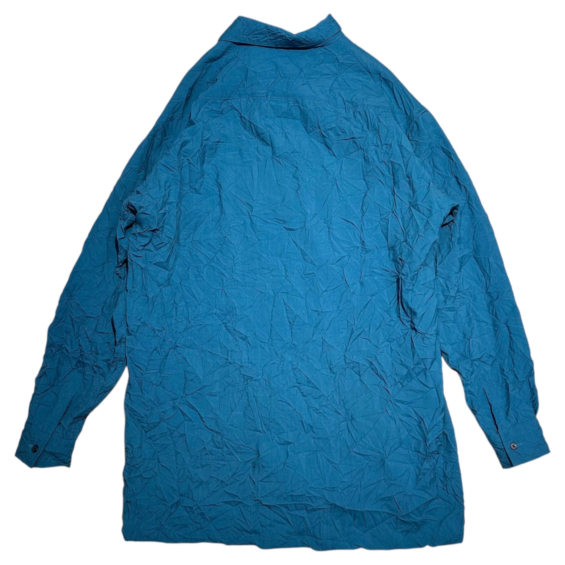 FACETASM(ファセッタズム) Wrinkle-Processed Long Shirt & Wide Cropped Pants Set シワ加工 ロング シャツ & ワイド クロップド パンツ セットアップ TOP：MRC-SH-M10 BOTTOM：MRC-PT-M12 3(S) ブルー セットアップ