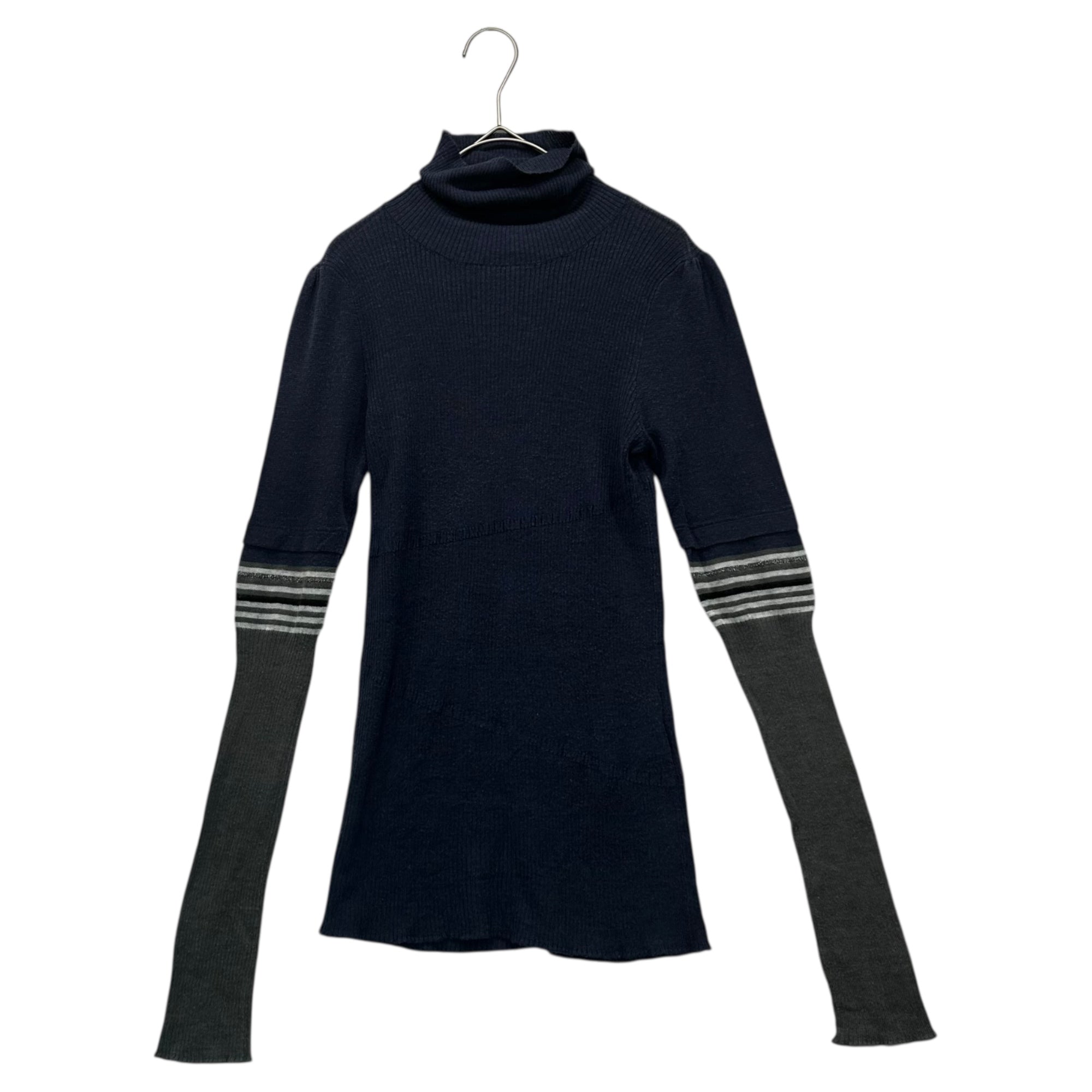 MARITHE FRANCOIS GIRBAUD(マリテフランソワジルボー) 00's Switchable Turtleneck Rib Knit 切替 タートルネック リブ ニット F7-8222 M ネイビー×グレー Y2K