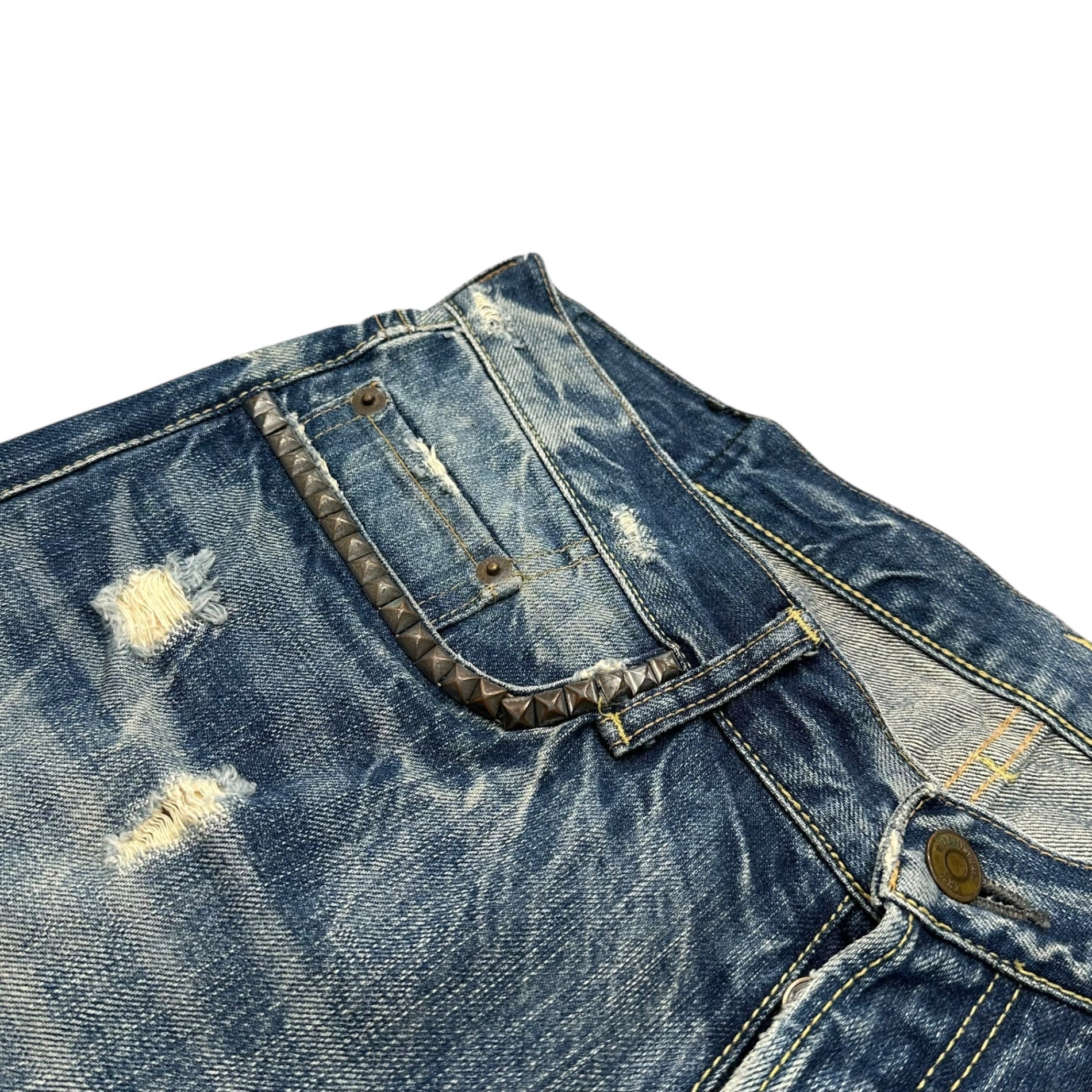 Thee Hysteric XXX(ズィーヒステリックトリプルエックス) 00’s Studded Straight Denim Pants スタッズ ストレート デニム パンツ 5AP-0573 W32 インディゴ HYSTERIC GLAMOUR ヴィンテージ加工