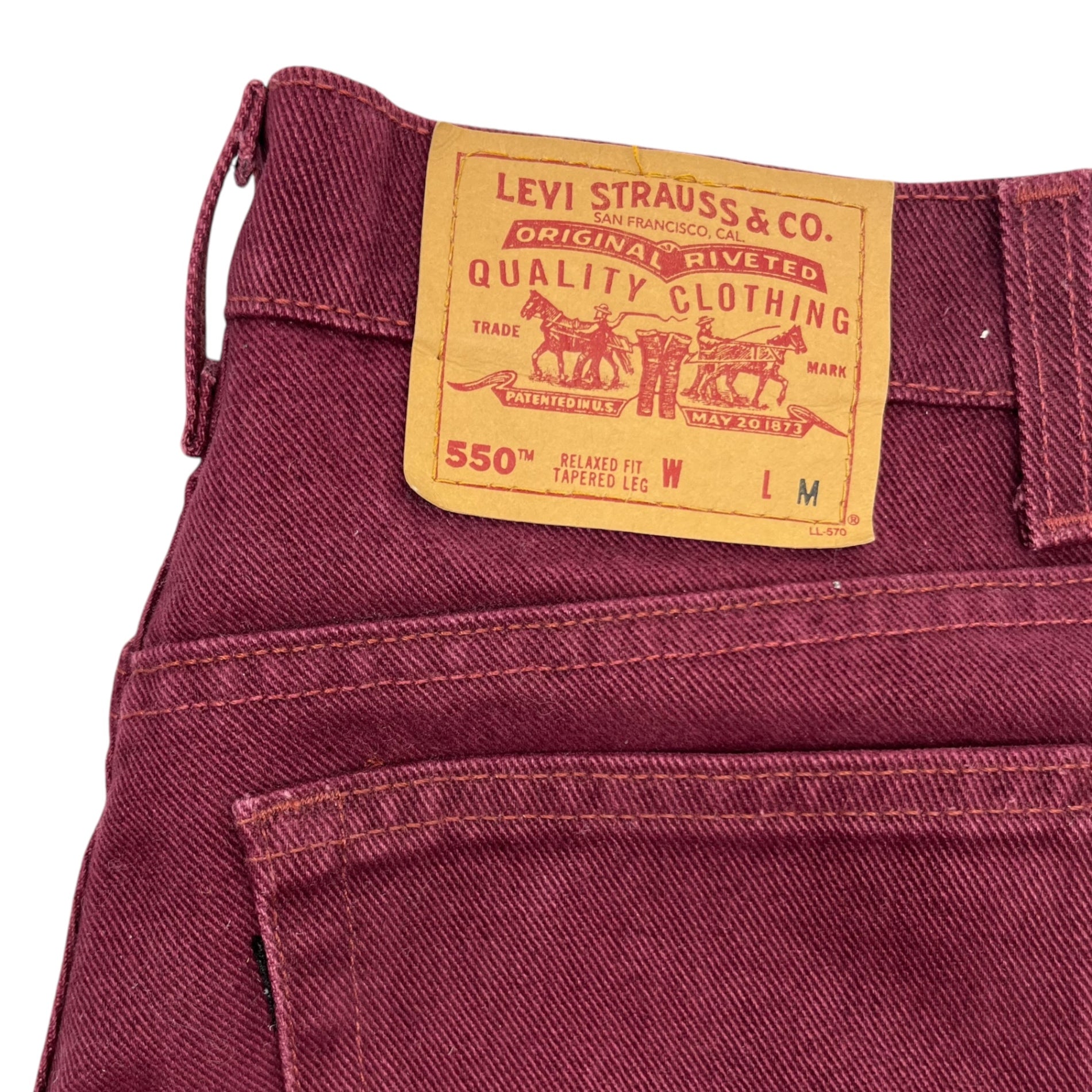 Levi's(リーバイス) 90's 550 先染め テーパード カラー デニム パンツ 15551-4390 10 REＧ.Ｍ ワインレッド