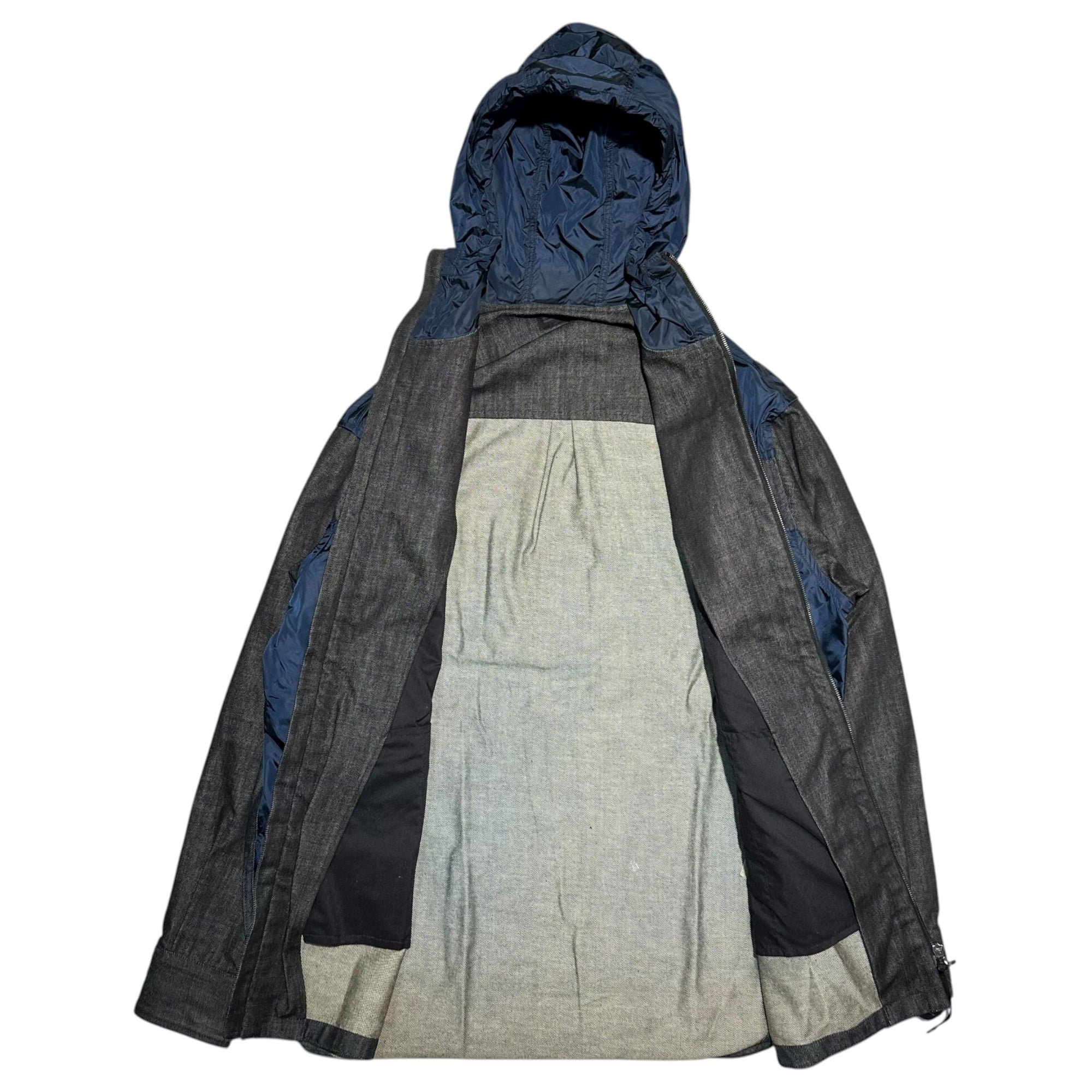 DIESEL BLACK GOLD(ディーゼルブラックゴールド) Denim Panel Hooded Jacket デニム 切替 フーデッド ジャケット 50(XL) ブラック×ネイビー