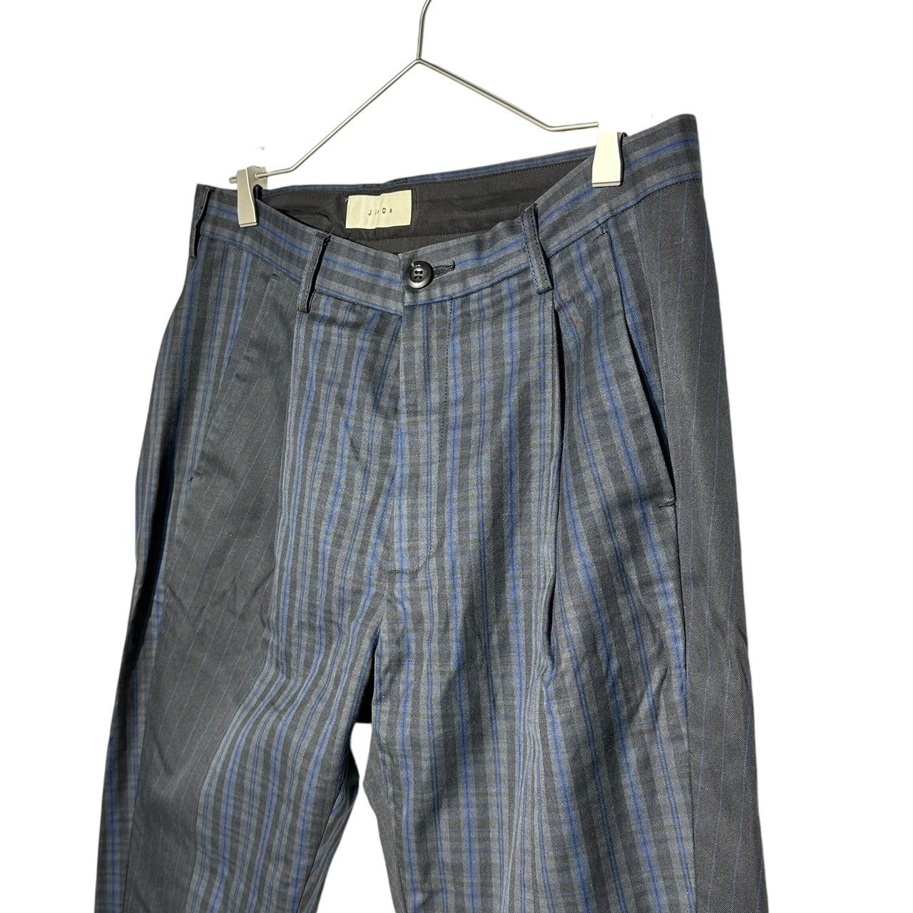 Jieda(ジエダ) SWITCHING TUCK SLACKS スイッチング タックス ラックス jie-19W-PT07-B 2 ブラック×ブルー テーパード チェック 裾ジップ パンツ