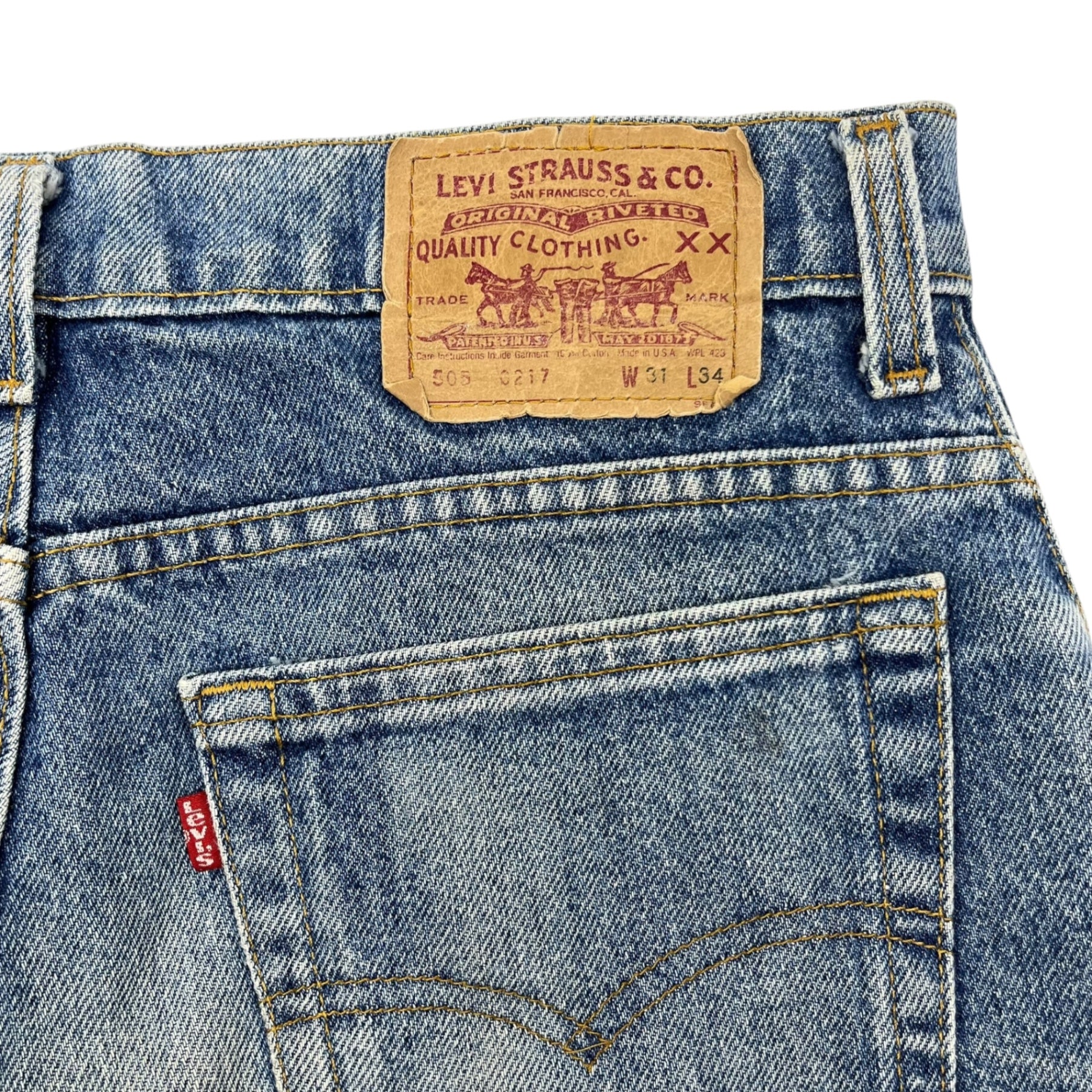 Levi's(リーバイス) 90's 505 USA made vintage straight denim pants ヴィンテージ ストレート デニム パンツ 505-0217 W31 L34 ライトインディゴ 裏ボタン525 90年代