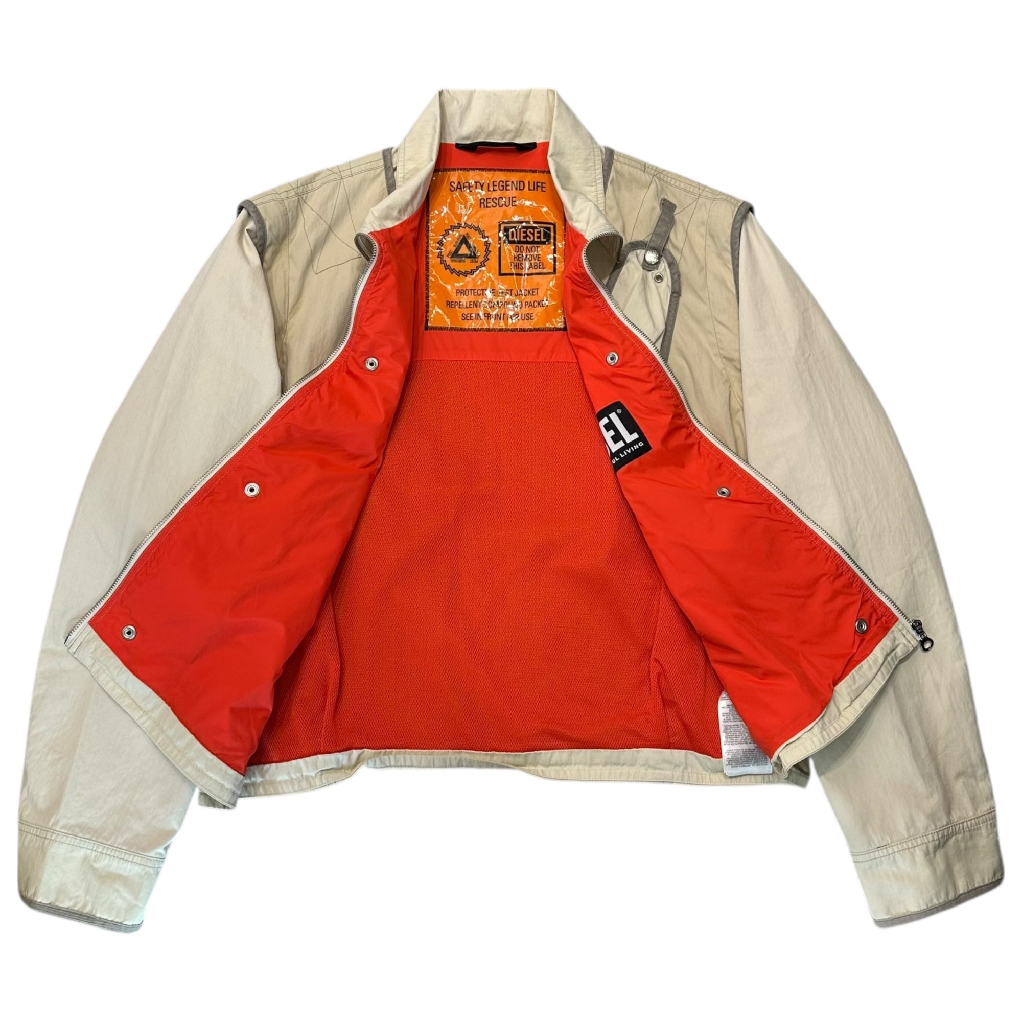 DIESEL(ディーゼル) 22SS J-OHLEN 2WAY MILITARY VEST JACKET ミリタリー ベスト ジャケット A062170JKKH L アイボリー ブルゾン