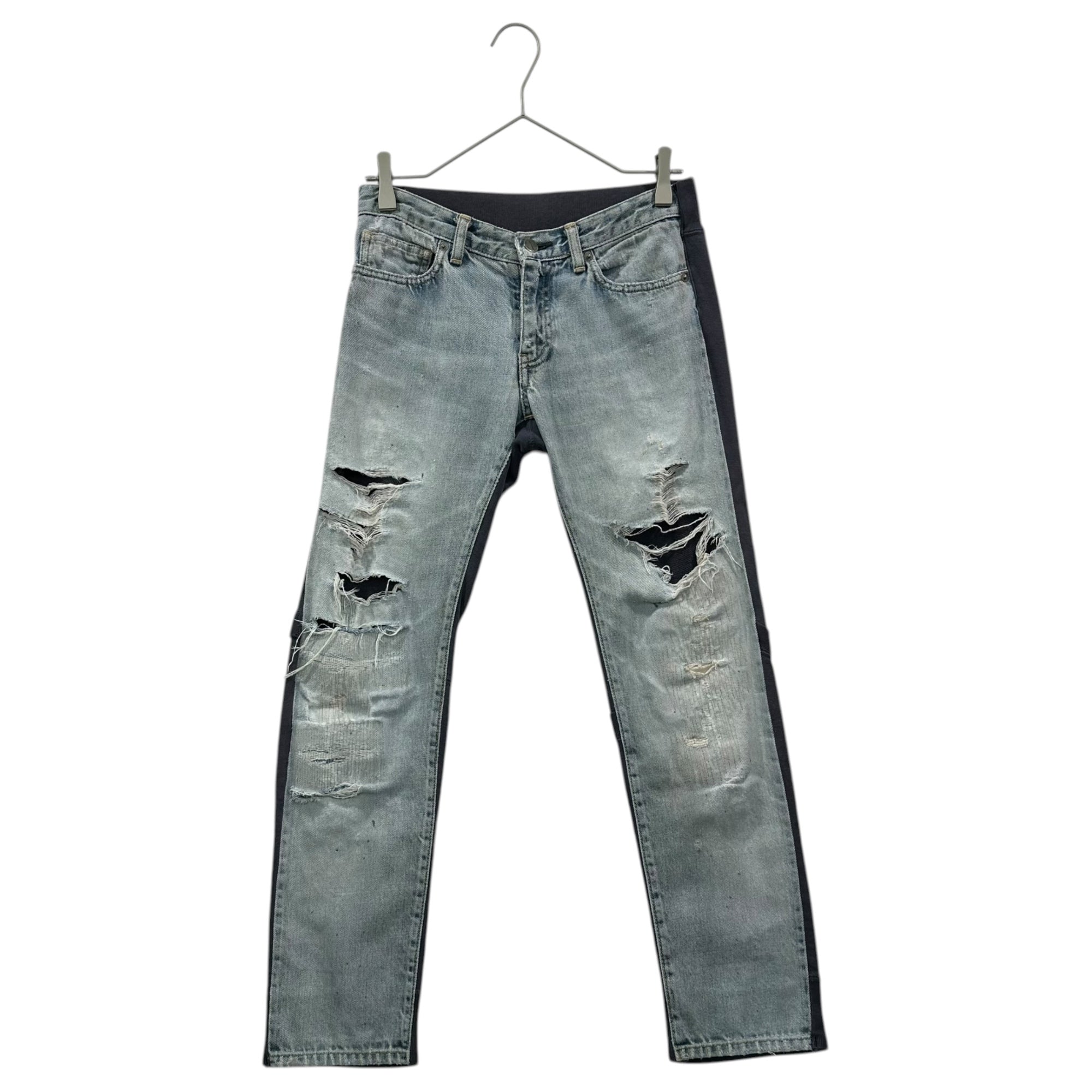 UNDERCOVER(アンダーカバー) 11SS Reworked Distressed Denim Sweat pants 再構築 ダメージ デニム スウェット パンツ G1516 1 ライトインディゴ×ネイビー ドッキング スキニー