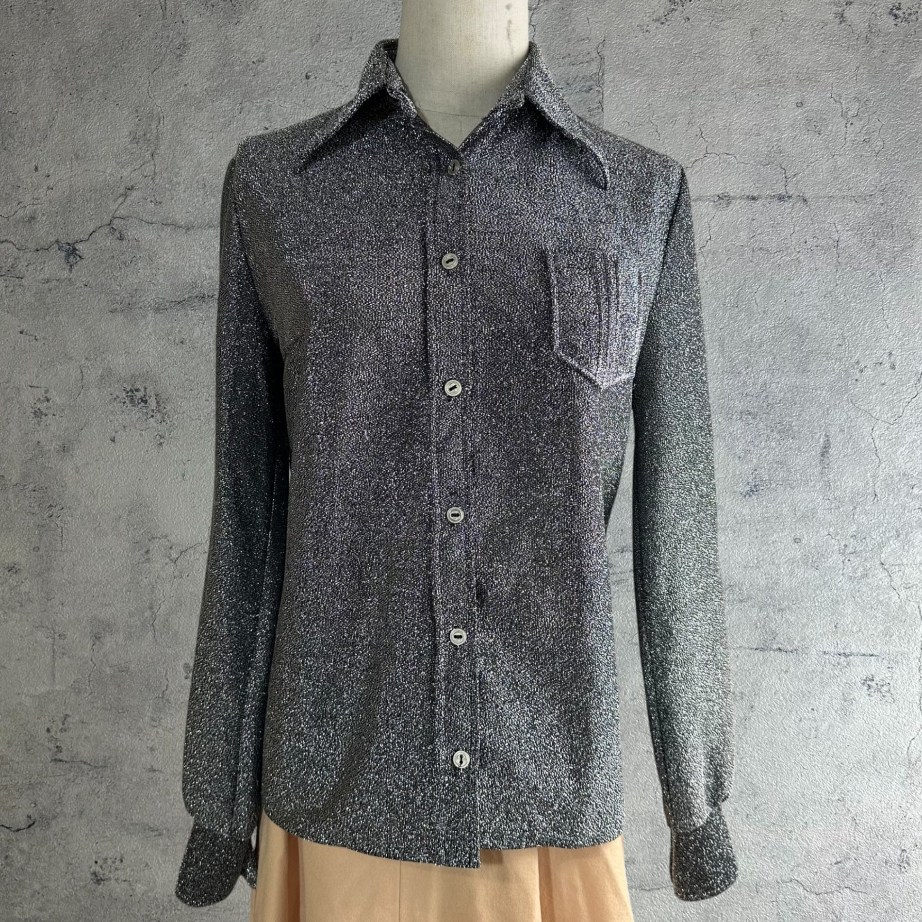 Euro vintage(ヨーロッパヴィンテージ) France 70's metallic dance shirt メタリックなダンスシャツ 40(L程度) シルバー