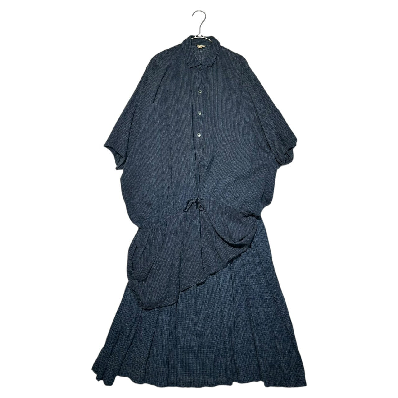 Y's(ワイズ) 70's Vintage All Silk Layered Henley Neck Tunic Dress 70年代 ヴィンテージ オール シルク レイヤード ヘンリーネック チュニック ワンピース 9(M~L程度) ブルー 最初期タグ セットアップ