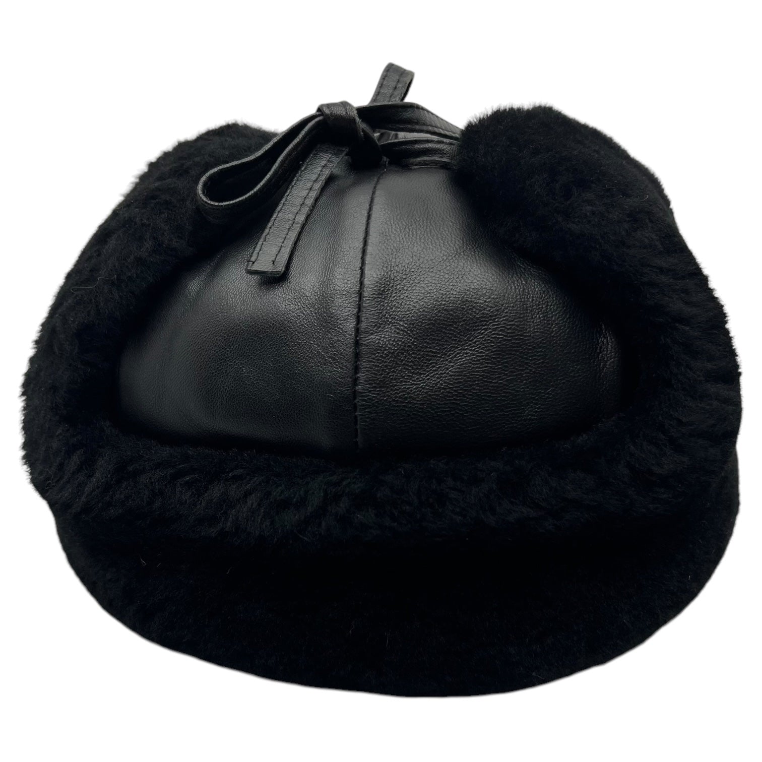 MISTRAL(ミストラル) Lamb shearling leather flight cap ラム ムートン レザー フライト キャップ 58 ブラック フランス製