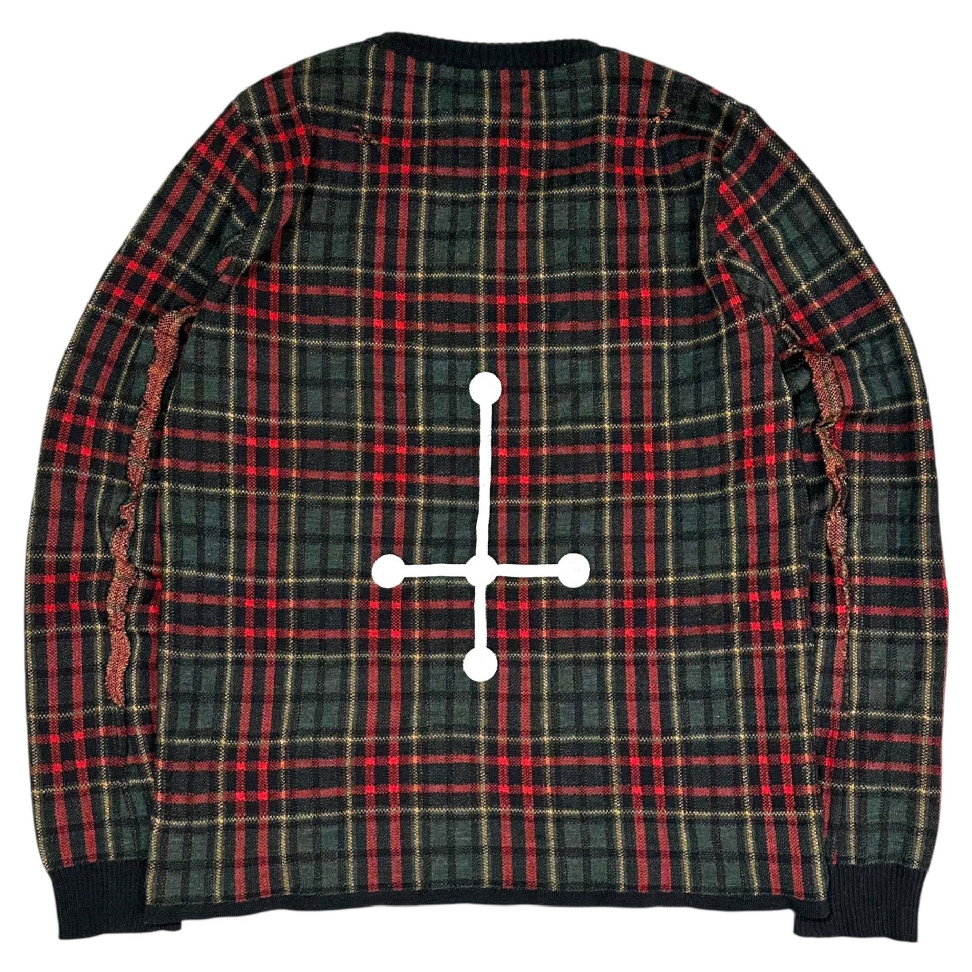 UNDERCOVERISM(アンダーカバイズム) 02AW ”魔女期” バック クロス プリント タータン チェック ニット Back Cross Print Tartan Check Knit M324 M グリーン×レッド アーカイブ 00s