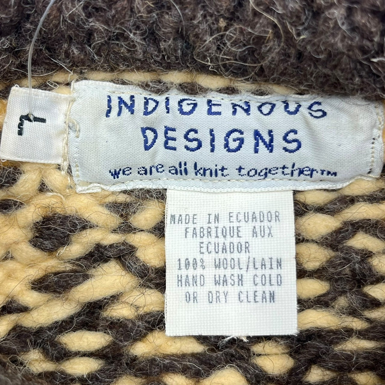 INDIGENOUS DESIGNS(インディアンデザインズ) Ecuador made Indian low gauge knit エクアドル製 インディアン ローゲージ ニット L ブラウン×ベージュ 環境保護 サスティナブル オーガニック