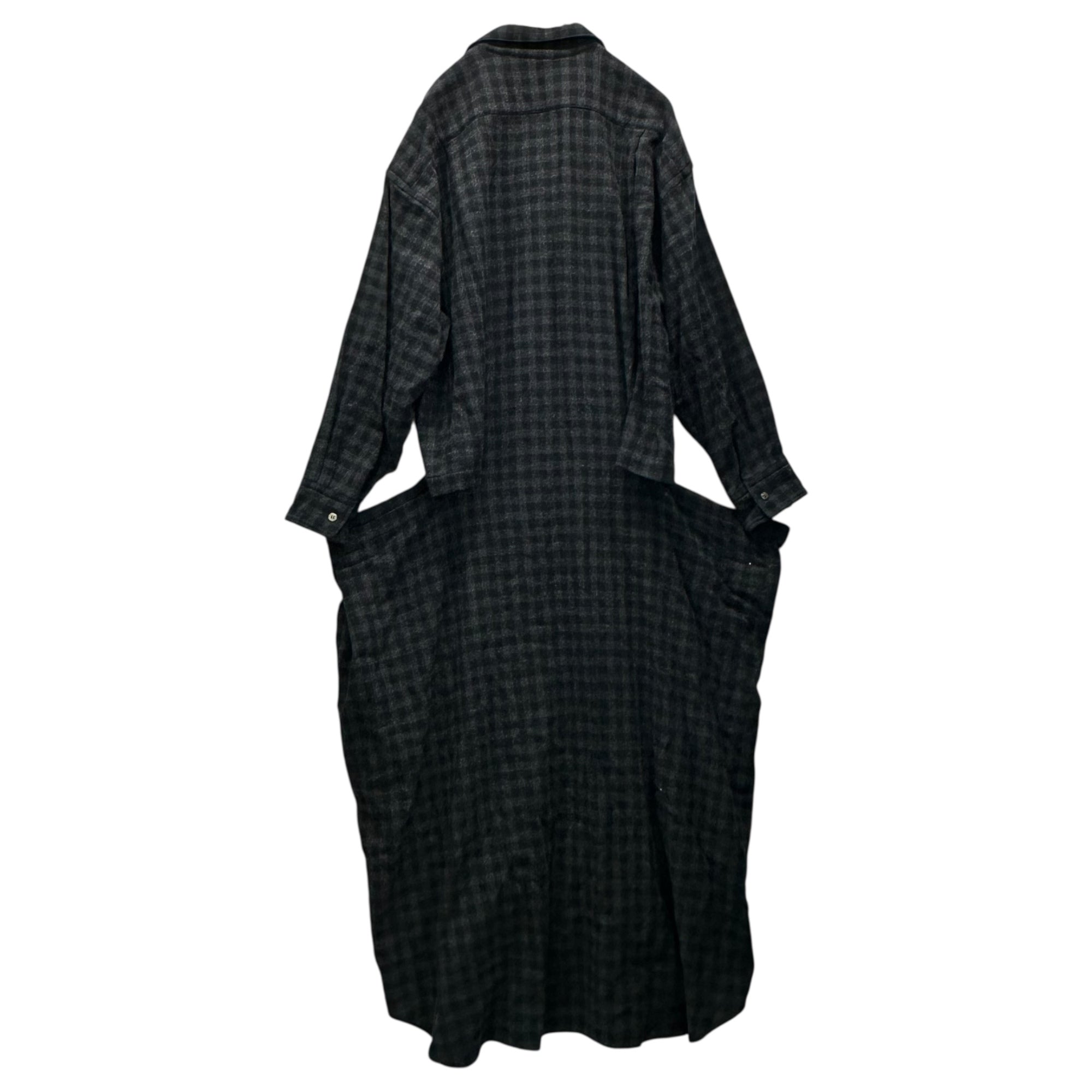 tricot COMME des GARCONS(トリココムデギャルソン) 80's Slash-Processed Wool Check Long Shirt Dress 80年代 スラッシュ加工 ウール チェック ロング シャツ ワンピース TO-050210 FREE グレー×ブラック 川久保玲 本人期 アーカイブ
