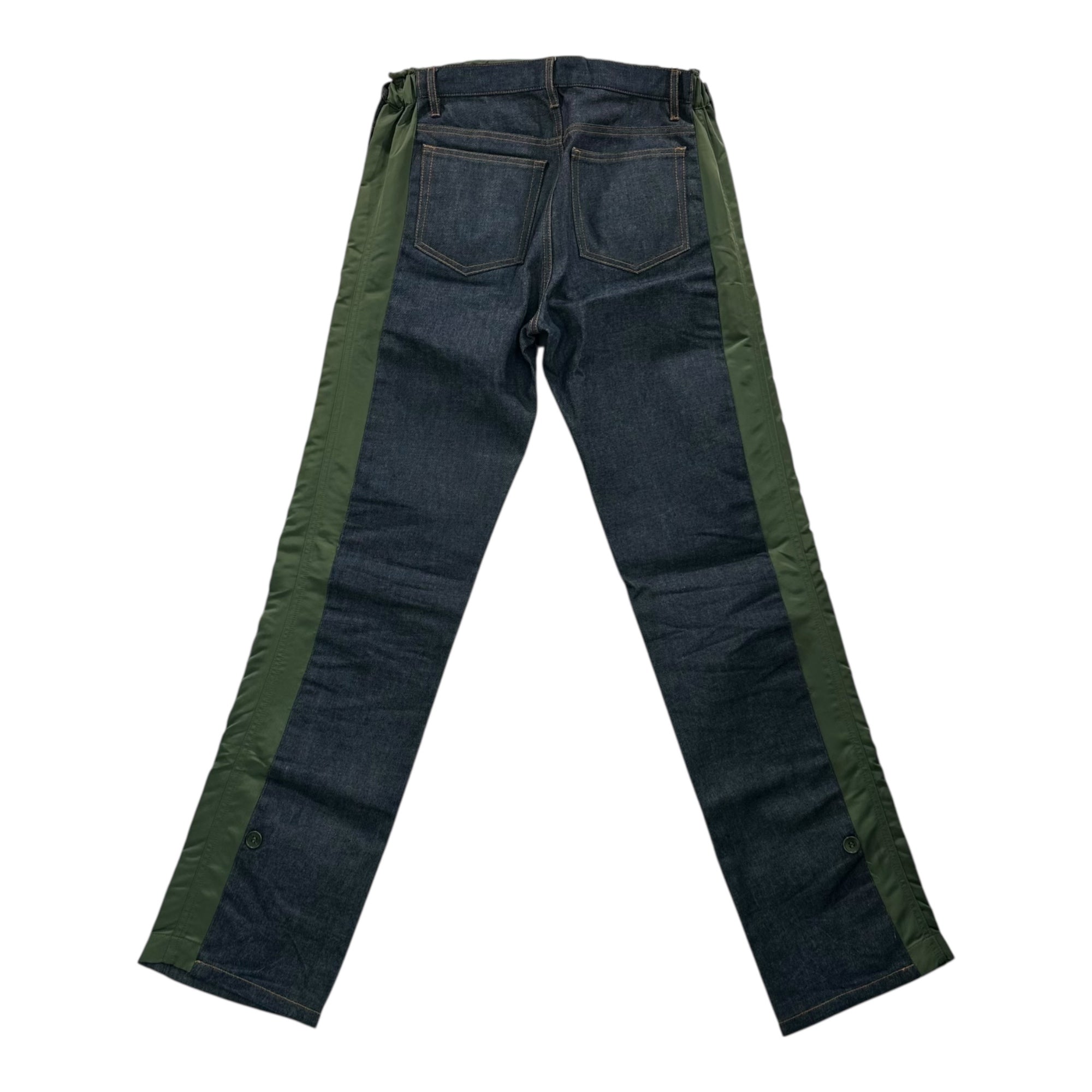 sacai×A.P.C.(サカイ×アーペーセー) 21SS PANTALON HARU DENIM ナイロン切替 デニム パンツ 1110221 S インディゴ×オリーブ