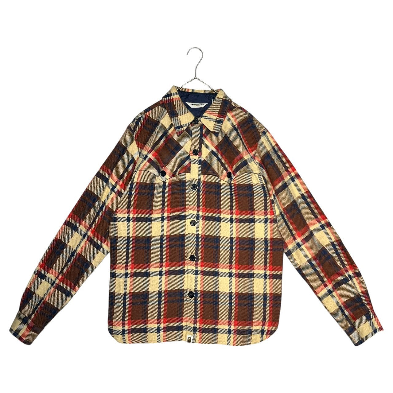 A BATHING APE(アベイシングエイプ) 00's Tartan check monkey elbow patch western flannel shirt タータンチェック モンキー エルボーパッチ ウエスタン フランネル シャツ L ブラウン×ベージュ ジャケット