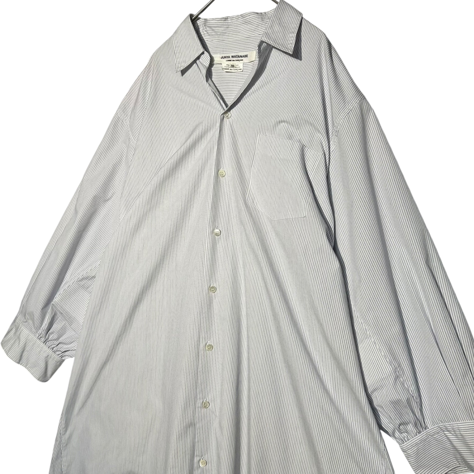 COMME des GARCONS JUNYA WATANABE(コムデギャルソンジュンヤワタナベ) 18AW Back Pleated Striped Shirt Dress バルーン スリーブ バック プリーツ ストライプ シャツ ワンピース JB-O024 XS ホワイト AD2018