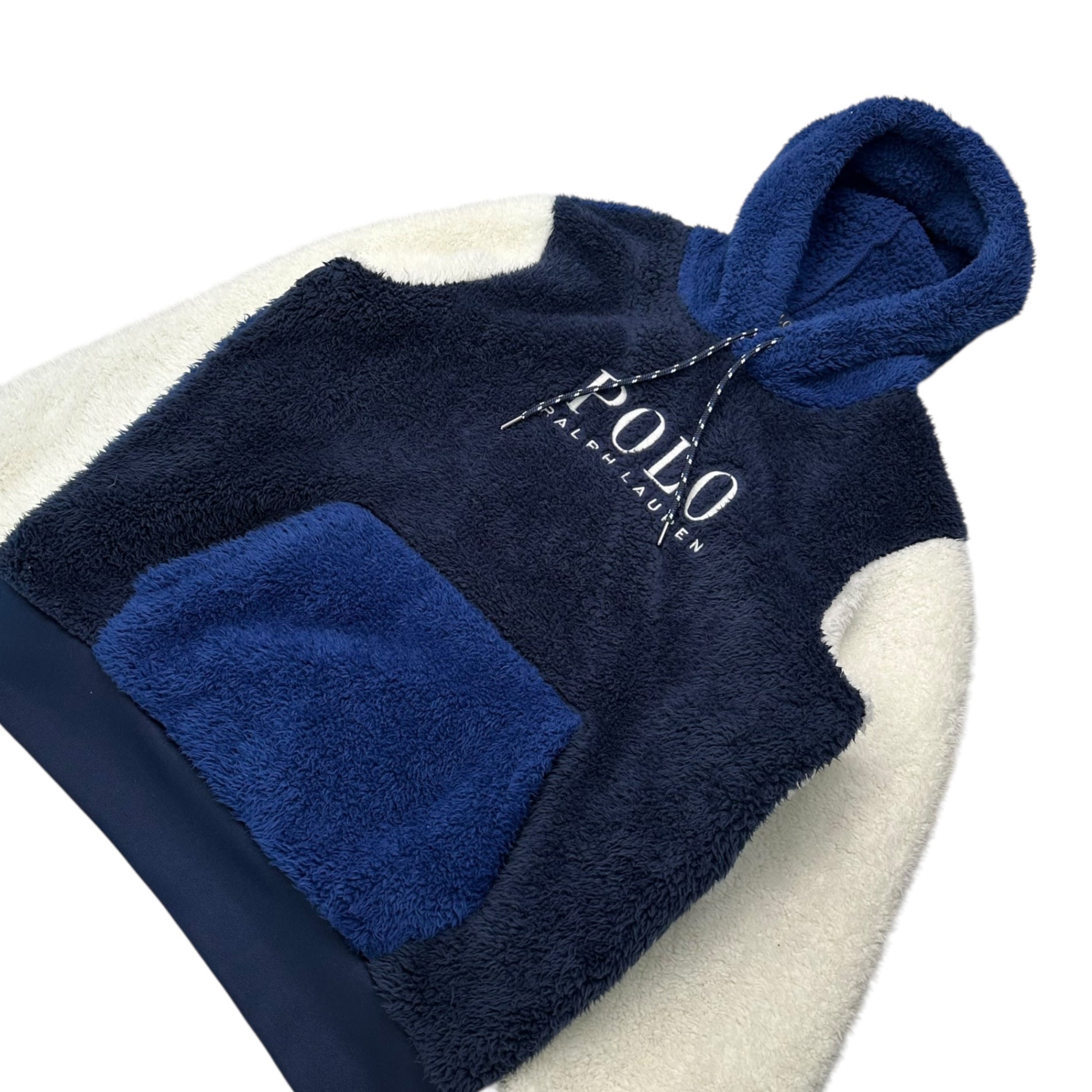 POLO RALPH LAUREN(ポロラルフローレン) Logo Embroidered Fleece Hoodie ロゴ 刺繍 ボア フリース パーカー S ネイビー×ホワイト
