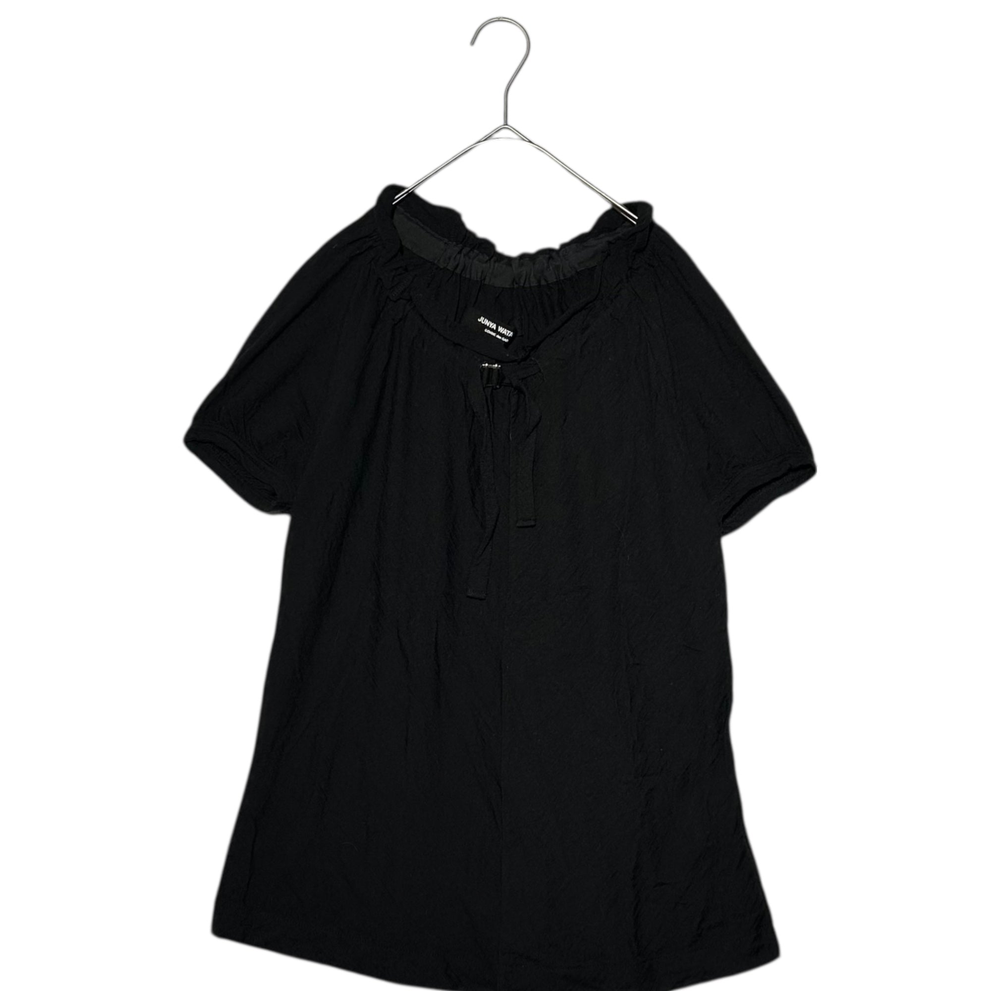 COMME des GARCONS JUNYA WATANABE(コムデギャルソンジュンヤワタナベ) 03SS Front Ribbon Gathered Neck Short-Sleeve Wool Knit Top フロントリボン ギャザー ネック 半袖 ウール カットソー JI-T036 FREE ブラック AD2002
