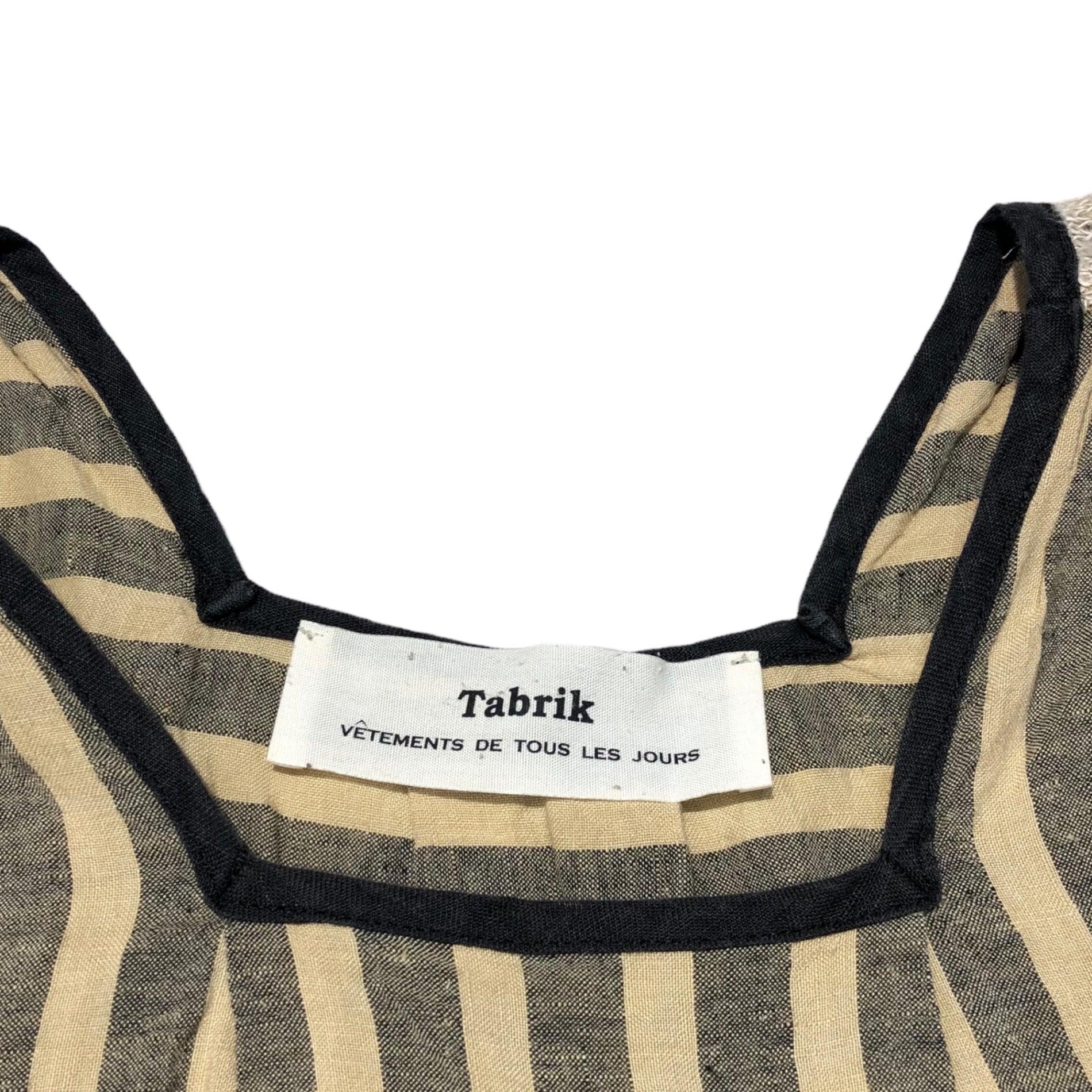 Tabrik(タブリク) sleeveless striped linen blouse スリーブレス ストライプ リネン ブラウス FREE ベージュ×ブラック