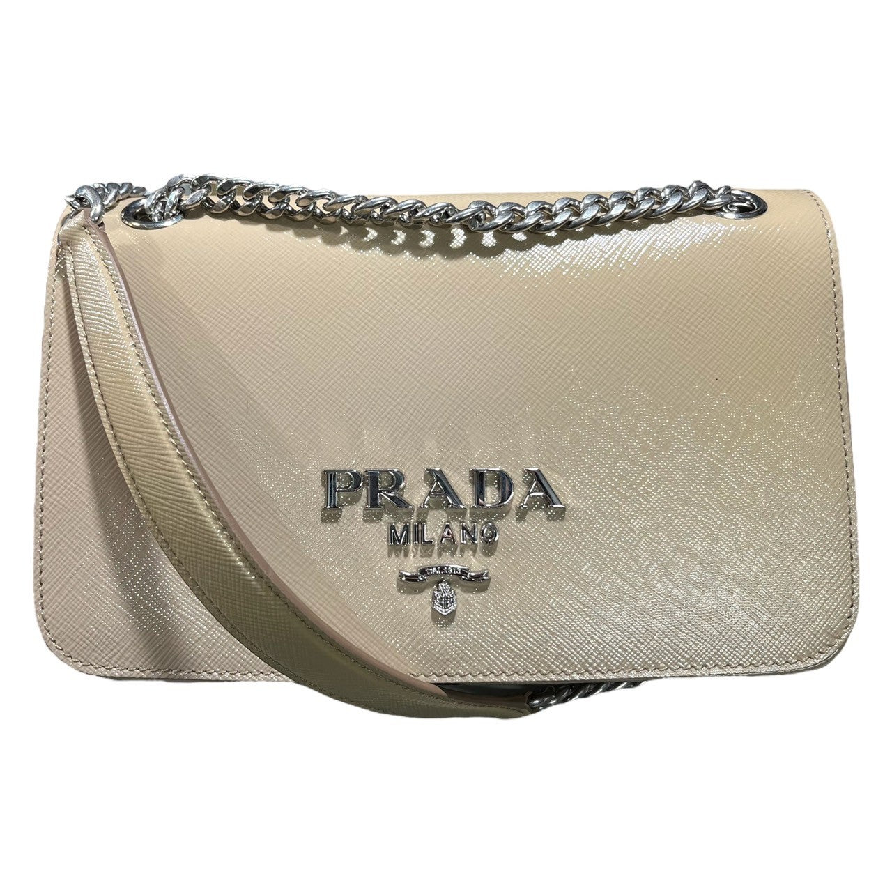 PRADA(プラダ)  Saffiano chain shoulder bag サフィアーノ チェーン ショルダーバッグ 1BD147 ベージュ ロゴ ハンド 斜め掛け