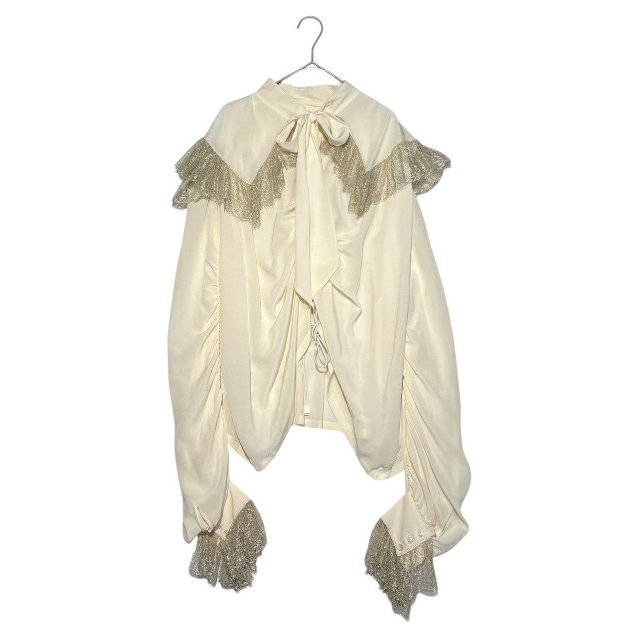 MAISON MARGIELA(メゾンマルジェラ) 17SS All-silk big collar lace gathered drawcord shirt blouse 総シルク ビックカラー レース ギャザー ドローコード シャツ ブラウス S29DL0109 40(L程度) ホワイト