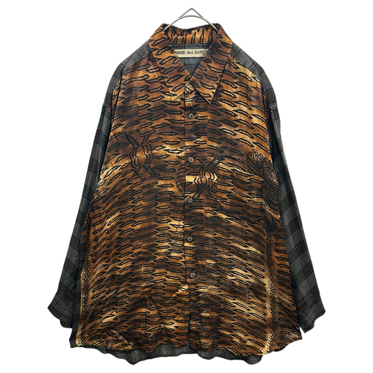 COMME des GARCONS(コムデギャルソン) 1992SS Ethnic panelled plaid rayon shirt エスニック チェック 切替 レーヨン シャツ GB-110060 表記無(FREE) ブラウン×グレー 90's 90年代 メンズ着用可能サイズ